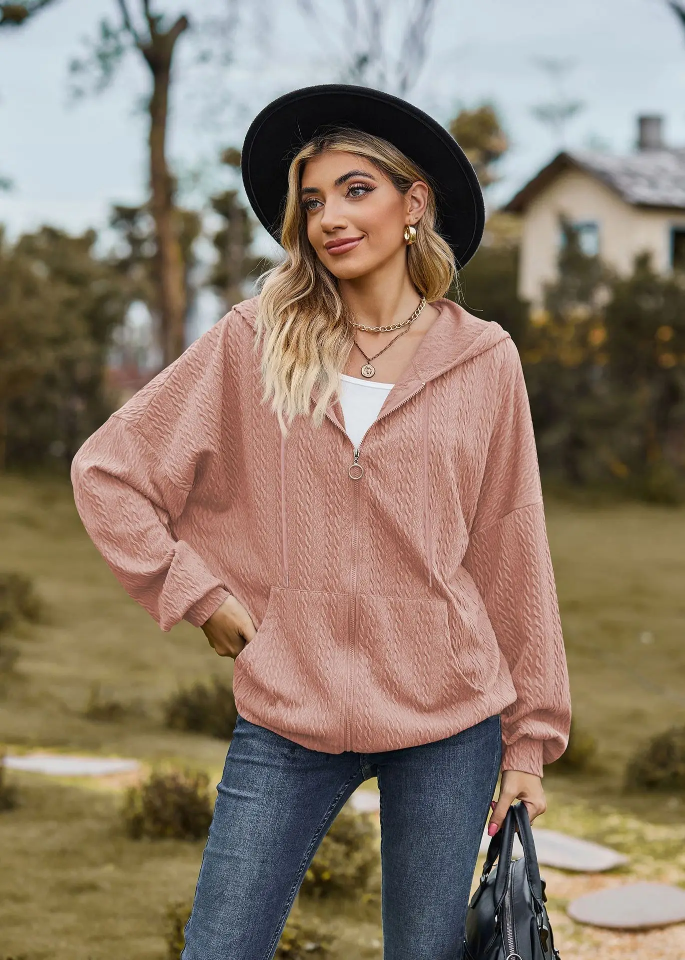 2024 Autumn Winter Women Sweatshirt Zipper Casual Long Sleeve Solid Color Streetwear Hooded Coats Female Loose Harajuku Hoodies