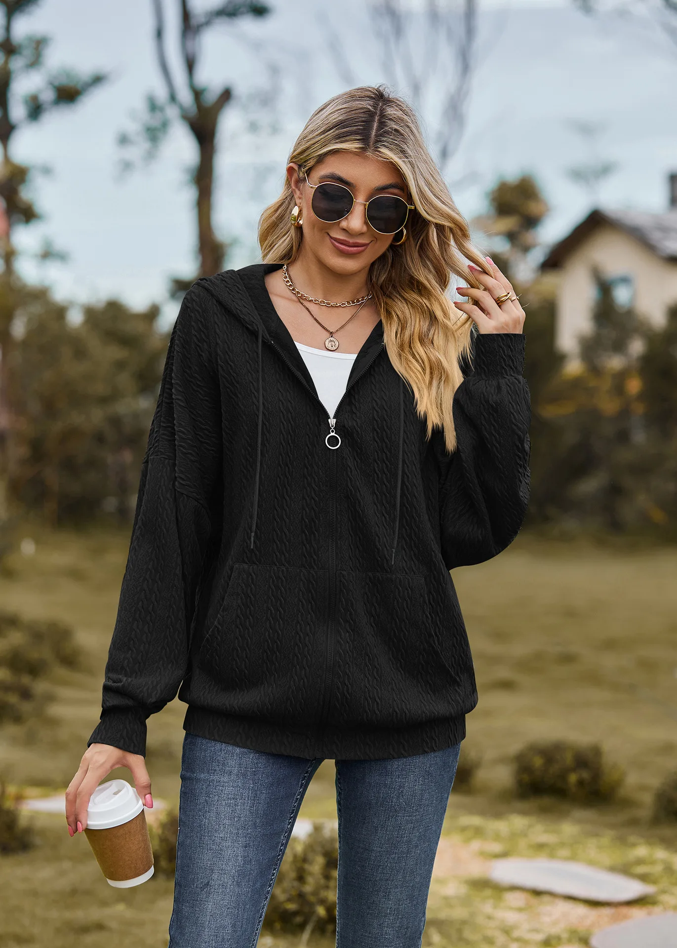 2024 Autumn Winter Women Sweatshirt Zipper Casual Long Sleeve Solid Color Streetwear Hooded Coats Female Loose Harajuku Hoodies