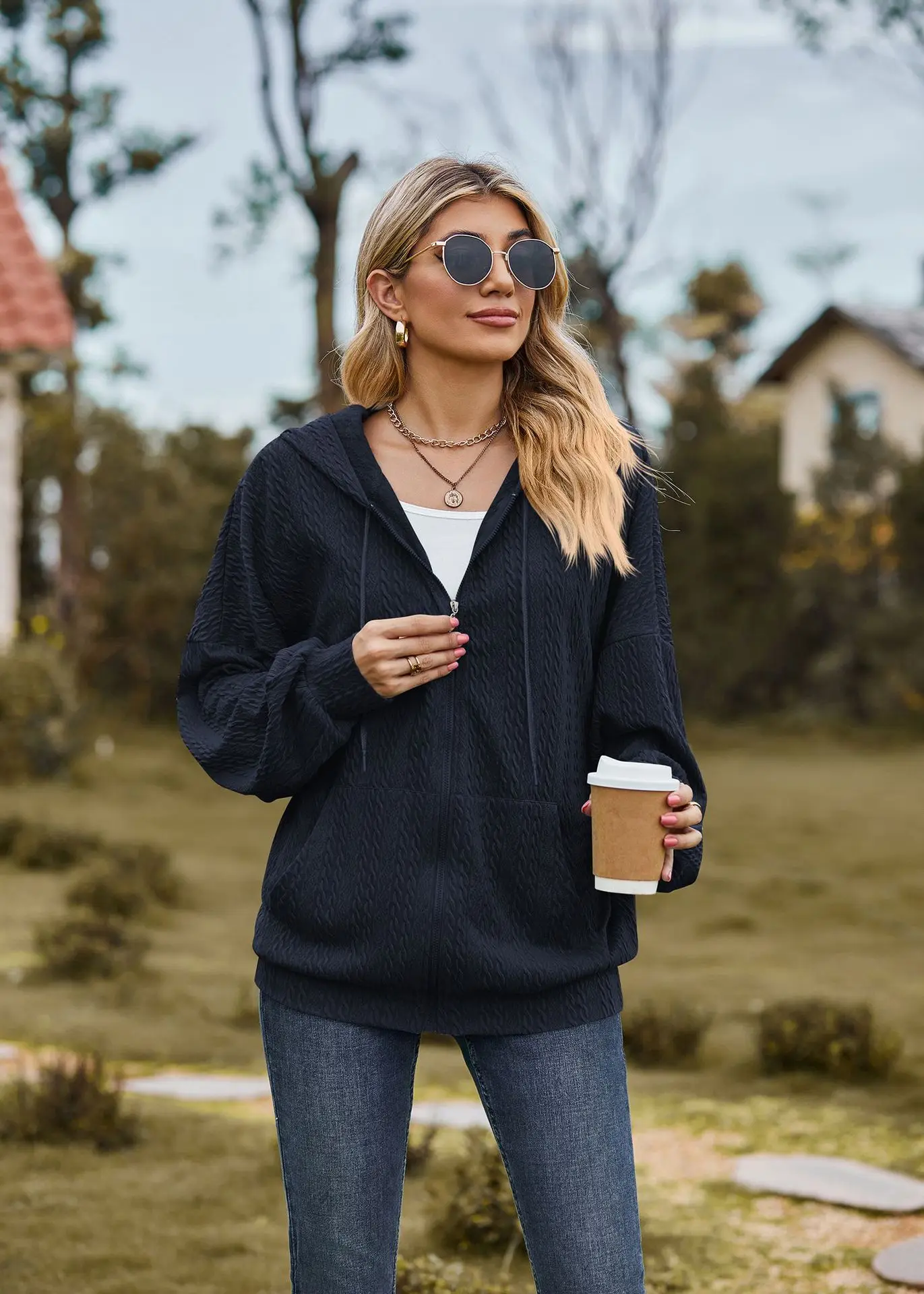 2024 Autumn Winter Women Sweatshirt Zipper Casual Long Sleeve Solid Color Streetwear Hooded Coats Female Loose Harajuku Hoodies
