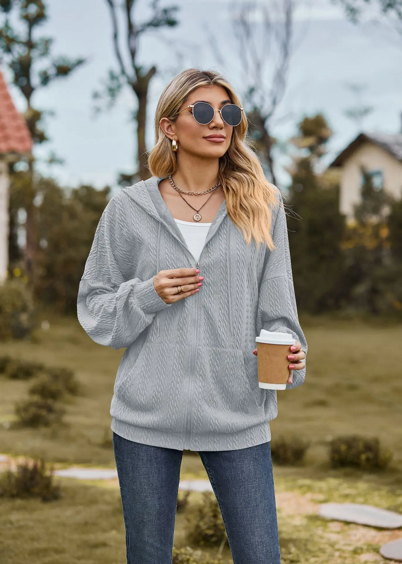 2024 Autumn Winter Women Sweatshirt Zipper Casual Long Sleeve Solid Color Streetwear Hooded Coats Female Loose Harajuku Hoodies