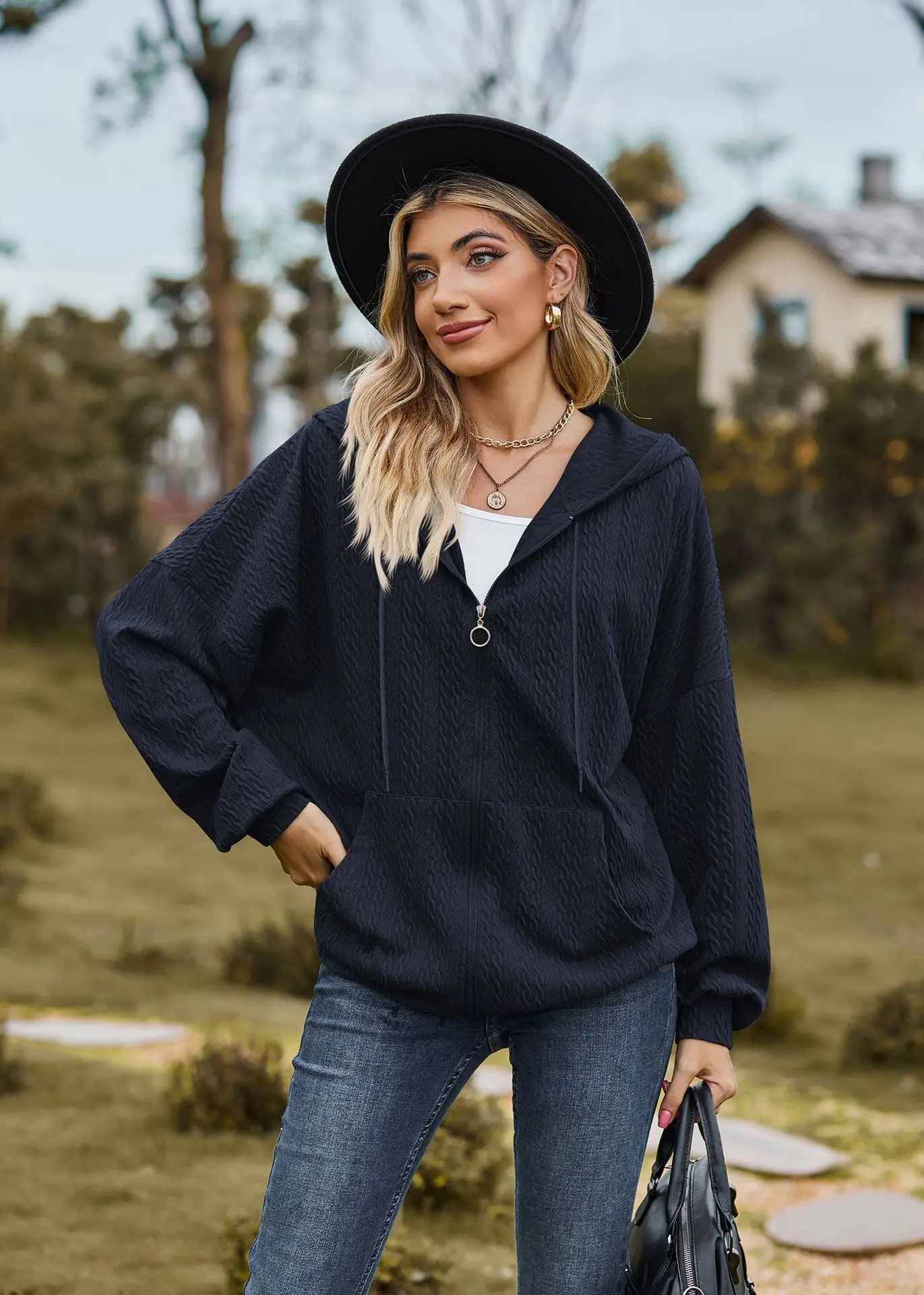2024 Autumn Winter Women Sweatshirt Zipper Casual Long Sleeve Solid Color Streetwear Hooded Coats Female Loose Harajuku Hoodies
