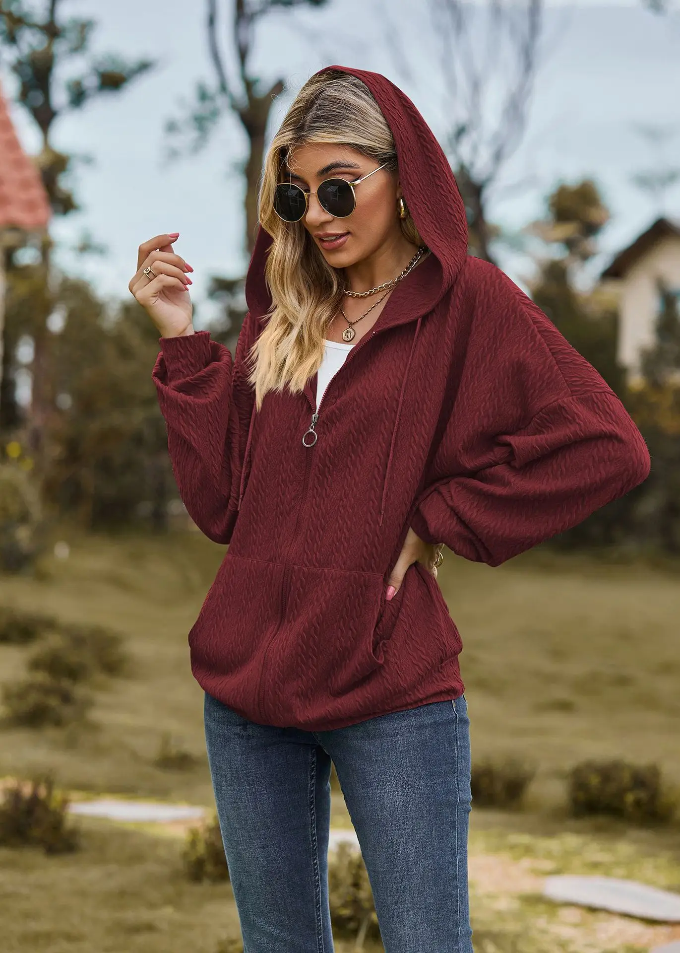 2024 Autumn Winter Women Sweatshirt Zipper Casual Long Sleeve Solid Color Streetwear Hooded Coats Female Loose Harajuku Hoodies