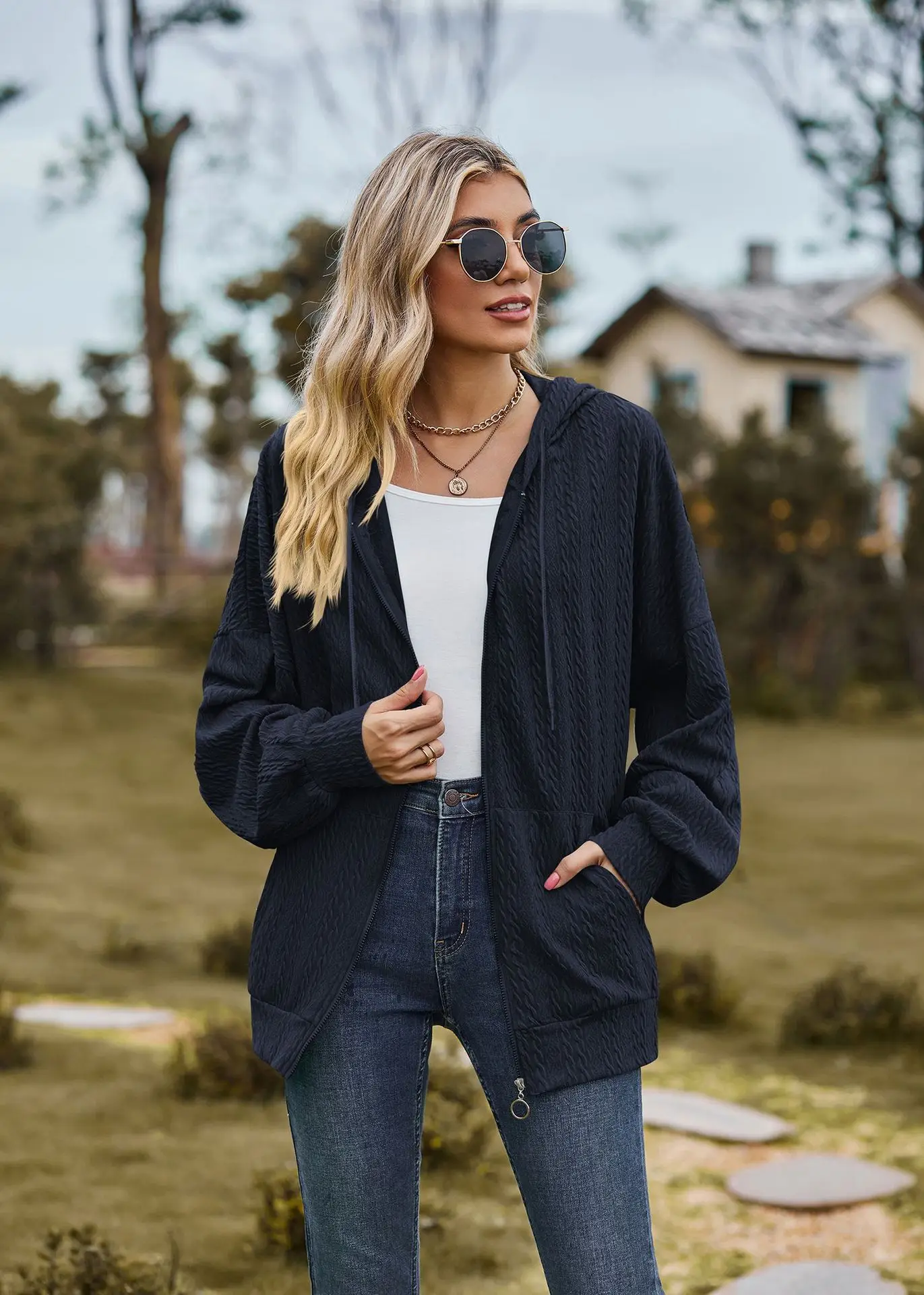 2024 Autumn Winter Women Sweatshirt Zipper Casual Long Sleeve Solid Color Streetwear Hooded Coats Female Loose Harajuku Hoodies