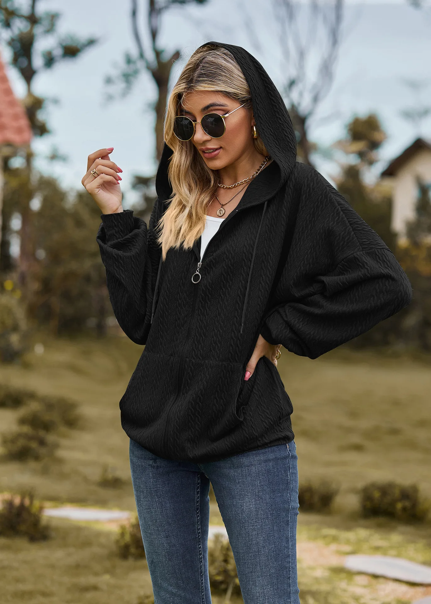 2024 Autumn Winter Women Sweatshirt Zipper Casual Long Sleeve Solid Color Streetwear Hooded Coats Female Loose Harajuku Hoodies