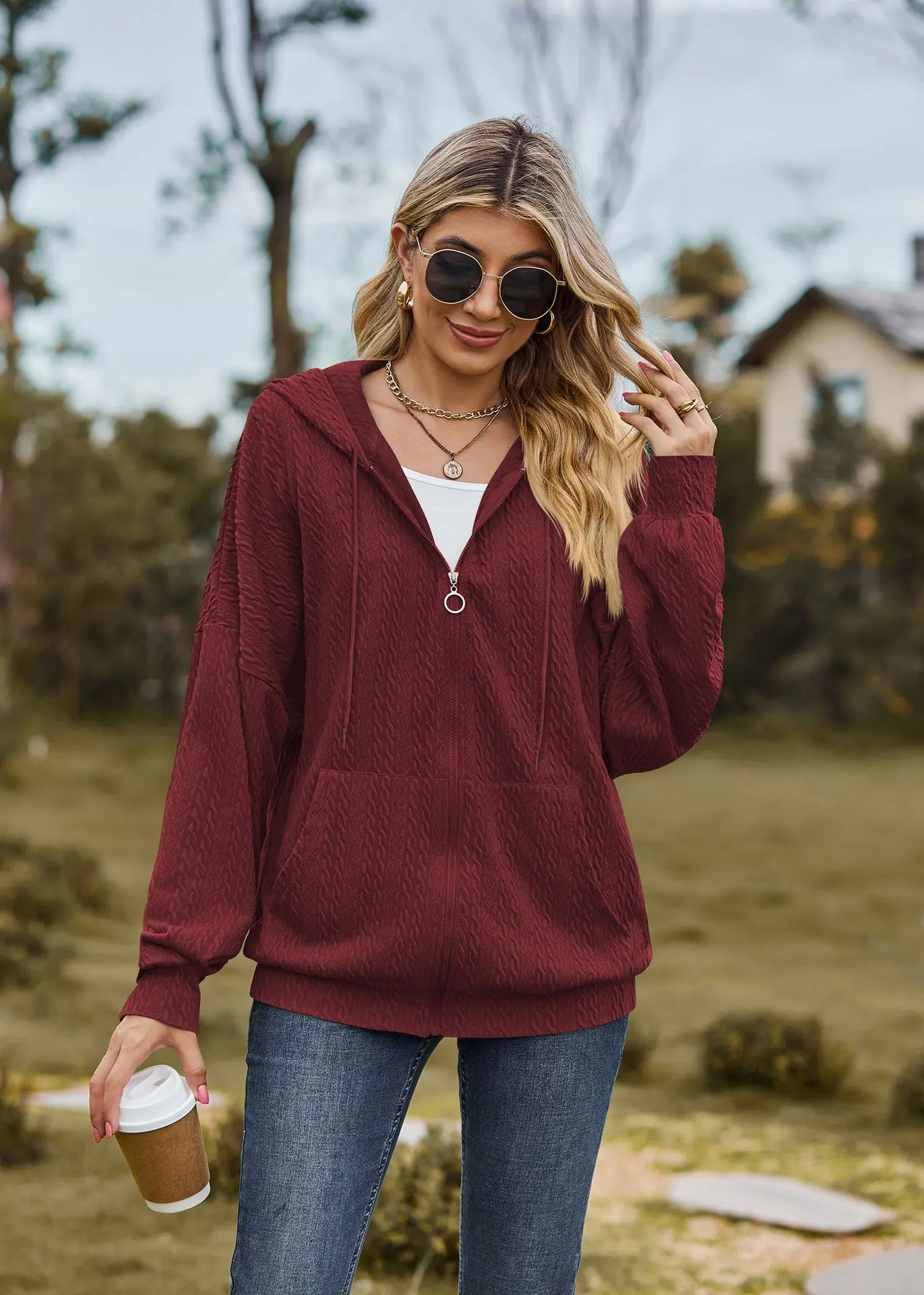 2024 Autumn Winter Women Sweatshirt Zipper Casual Long Sleeve Solid Color Streetwear Hooded Coats Female Loose Harajuku Hoodies