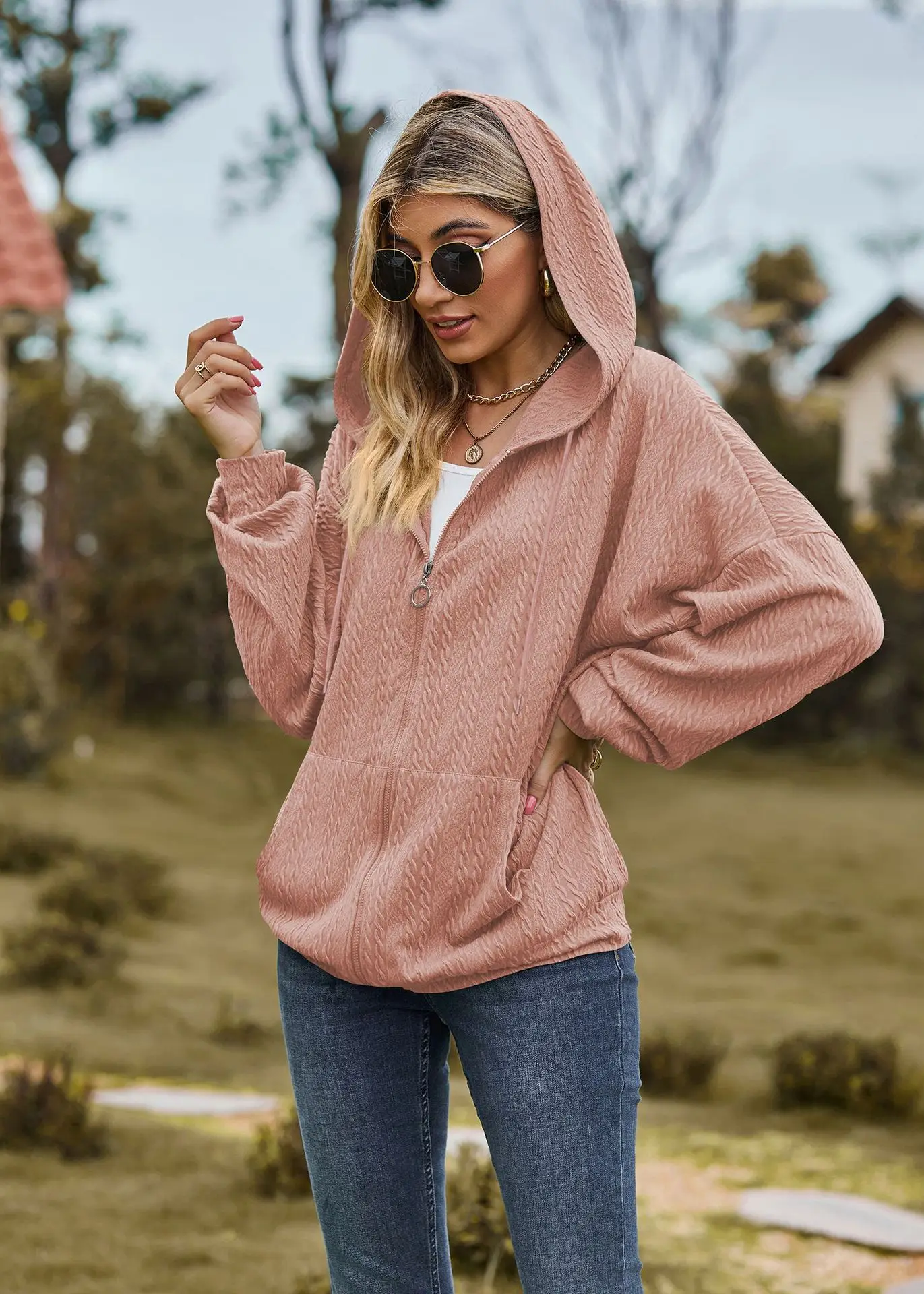 2024 Autumn Winter Women Sweatshirt Zipper Casual Long Sleeve Solid Color Streetwear Hooded Coats Female Loose Harajuku Hoodies