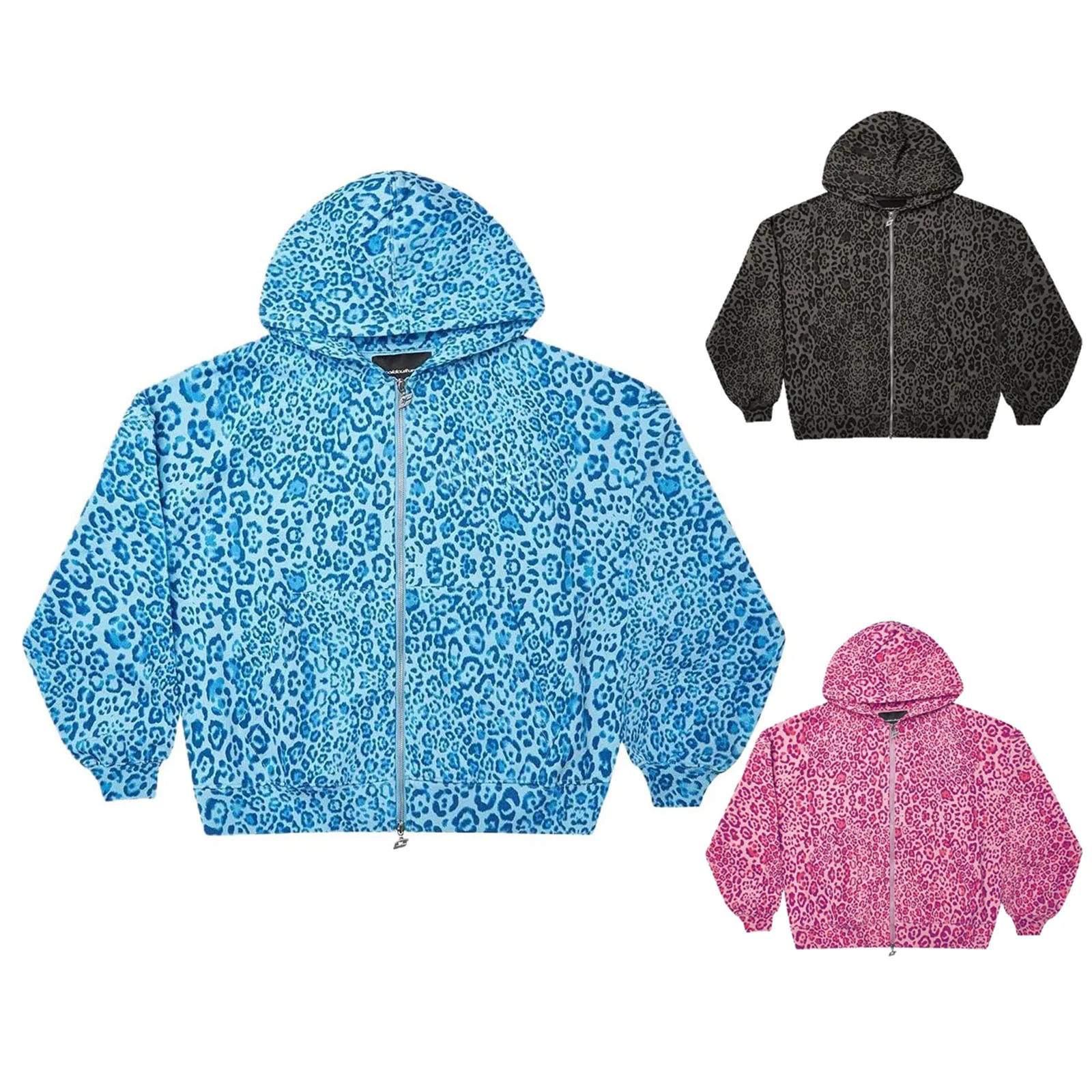 Women Chic Leopard Printed Y2k Hoodies Oversize Hooded Jackets Boyfriend Full Zipper Long Sleeve Casual Hip Hop Sweatshirts