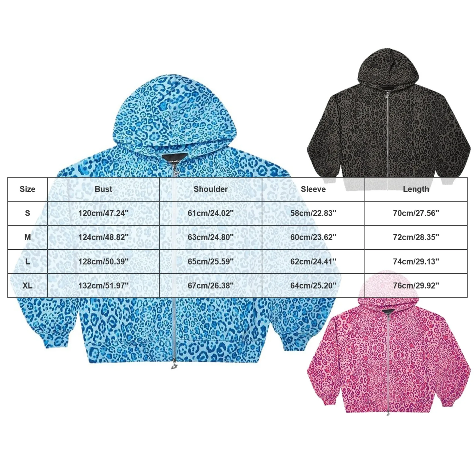 Women Chic Leopard Printed Y2k Hoodies Oversize Hooded Jackets Boyfriend Full Zipper Long Sleeve Casual Hip Hop Sweatshirts