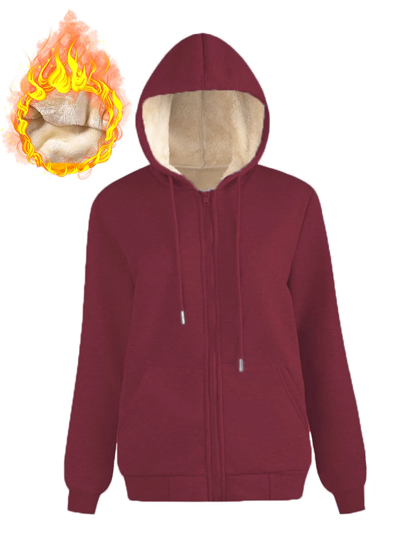 Women Fleece Lined Hoodie Drawstring Long Sleeve Pocket Warm Thick Pullover Sweatshirt for Autumn Winter