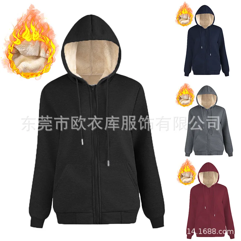 Women Fleece Lined Hoodie Drawstring Long Sleeve Pocket Warm Thick Pullover Sweatshirt for Autumn Winter