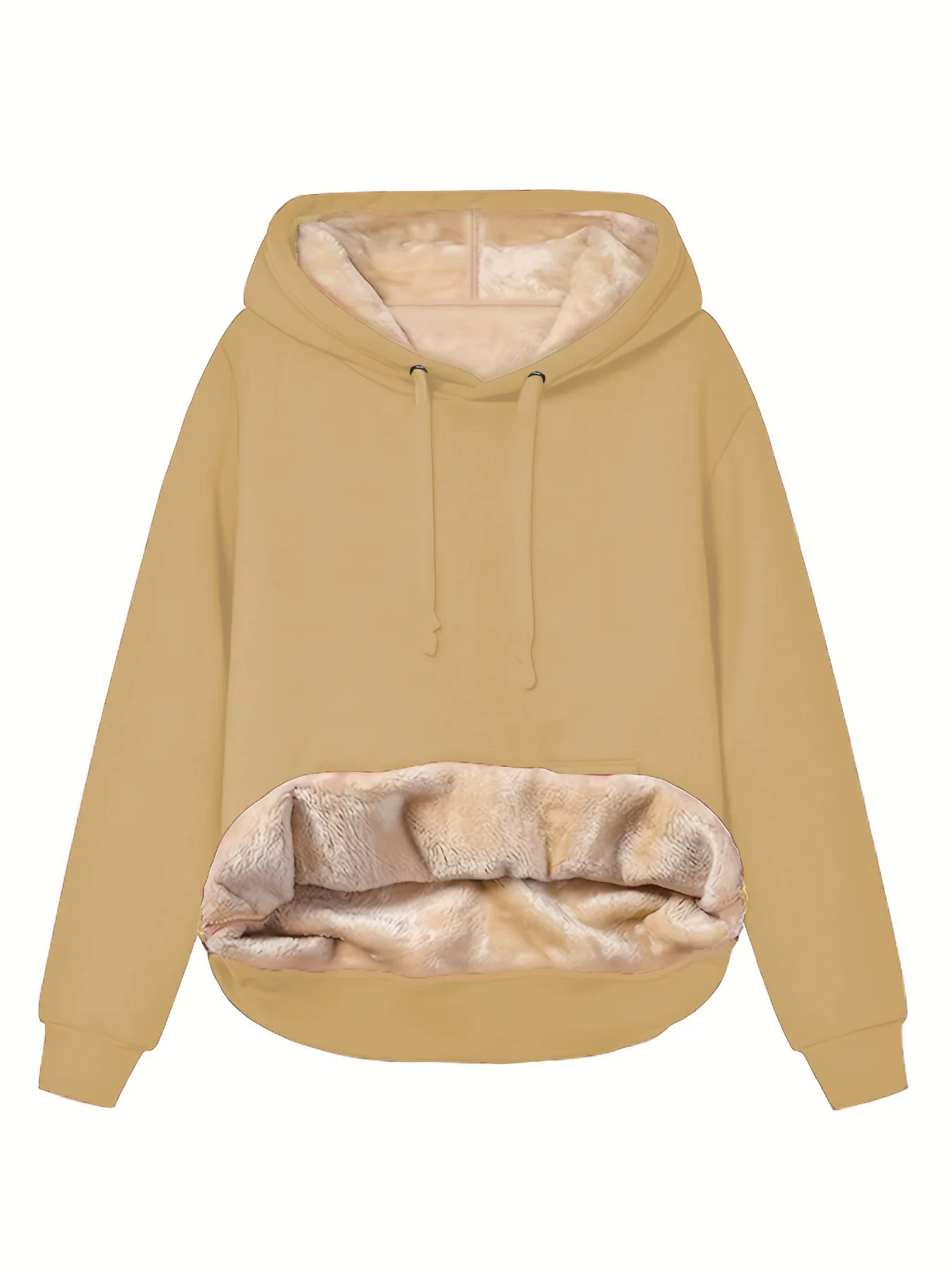 Women Fleece Lined Hoodie Drawstring Long Sleeve Pocket Warm Thick Pullover Sweatshirt for Autumn Winter