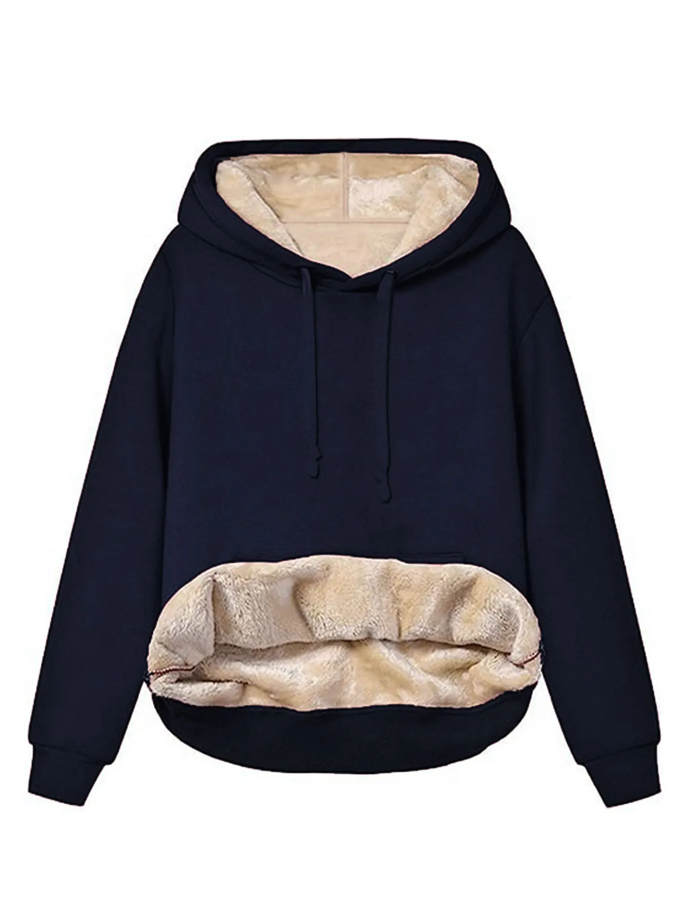 Women Fleece Lined Hoodie Drawstring Long Sleeve Pocket Warm Thick Pullover Sweatshirt for Autumn Winter