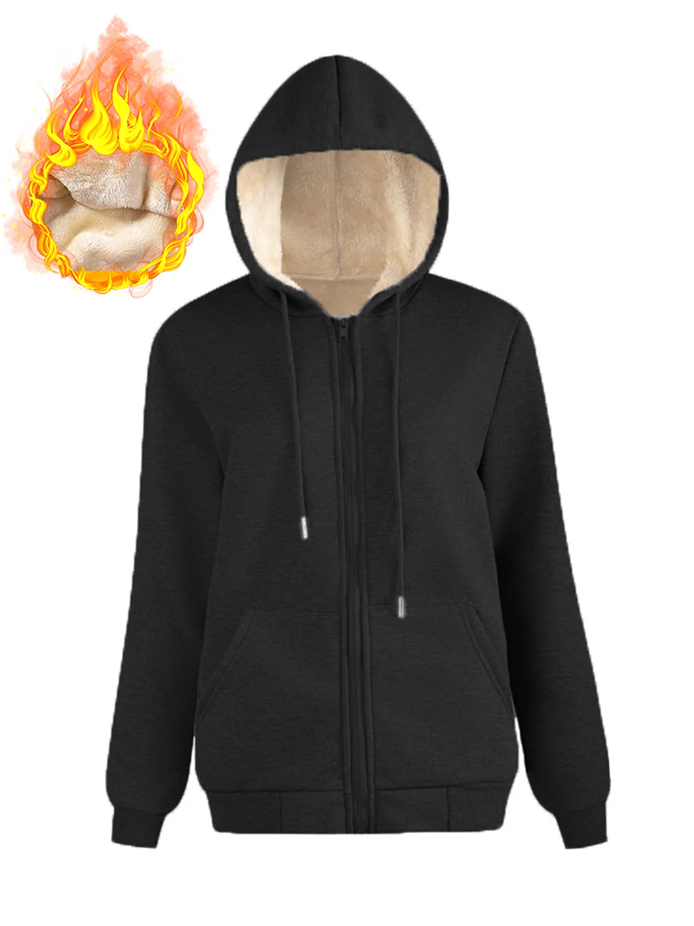 Women Fleece Lined Hoodie Drawstring Long Sleeve Pocket Warm Thick Pullover Sweatshirt for Autumn Winter