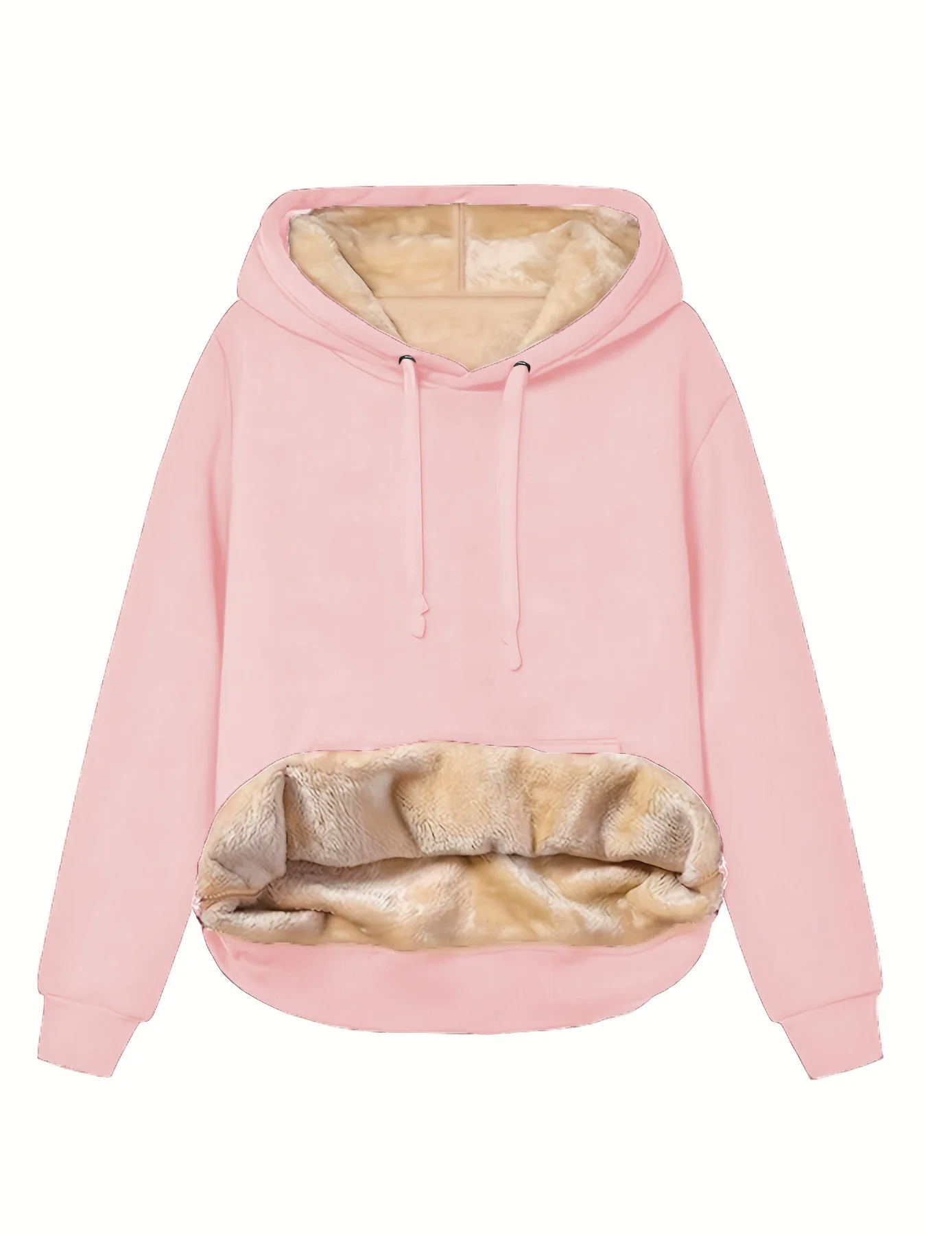 Women Fleece Lined Hoodie Drawstring Long Sleeve Pocket Warm Thick Pullover Sweatshirt for Autumn Winter