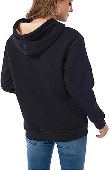 Women Fleece Lined Hoodie Drawstring Long Sleeve Pocket Warm Thick Pullover Sweatshirt for Autumn Winter