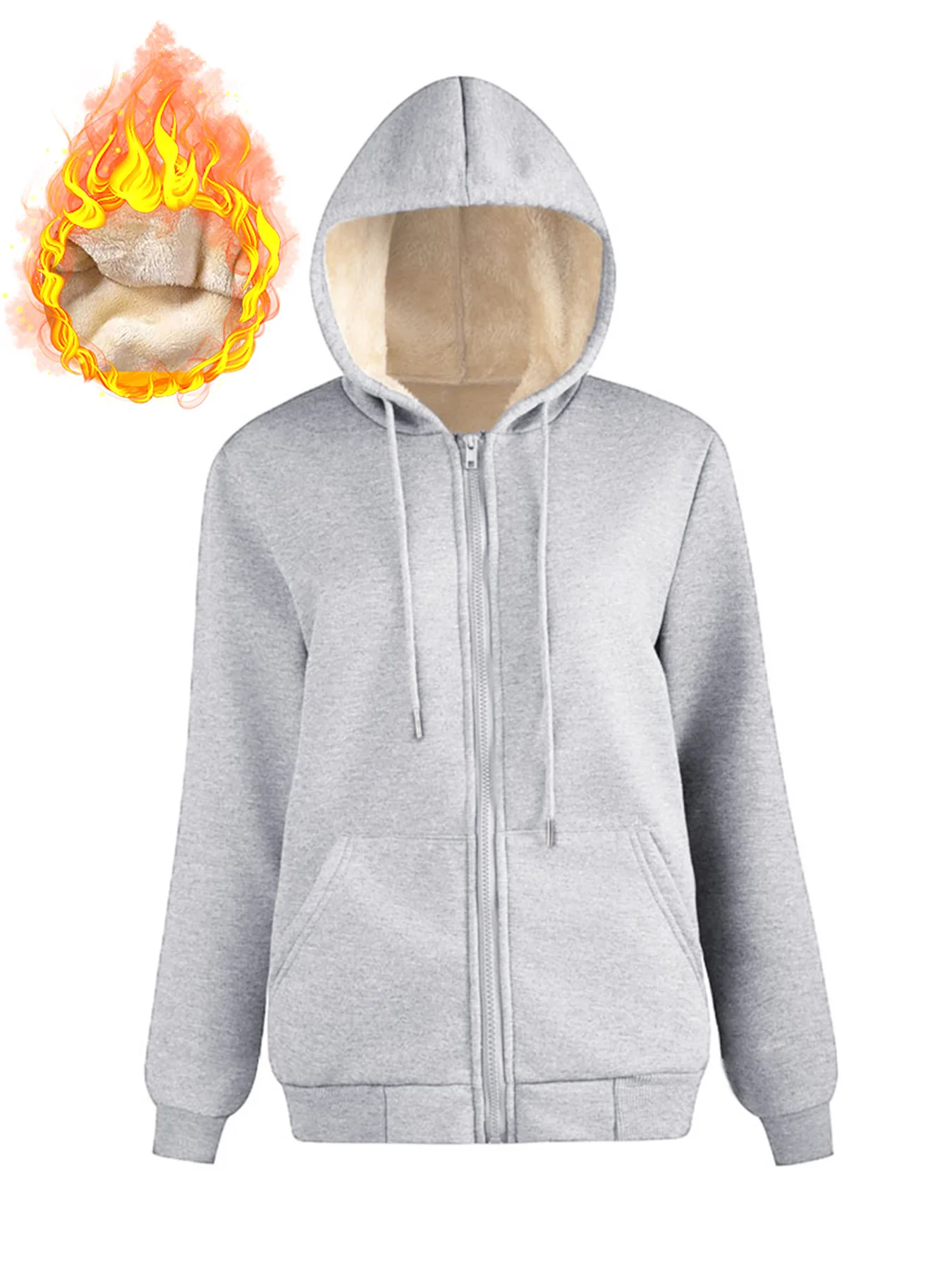 Women Fleece Lined Hoodie Drawstring Long Sleeve Pocket Warm Thick Pullover Sweatshirt for Autumn Winter