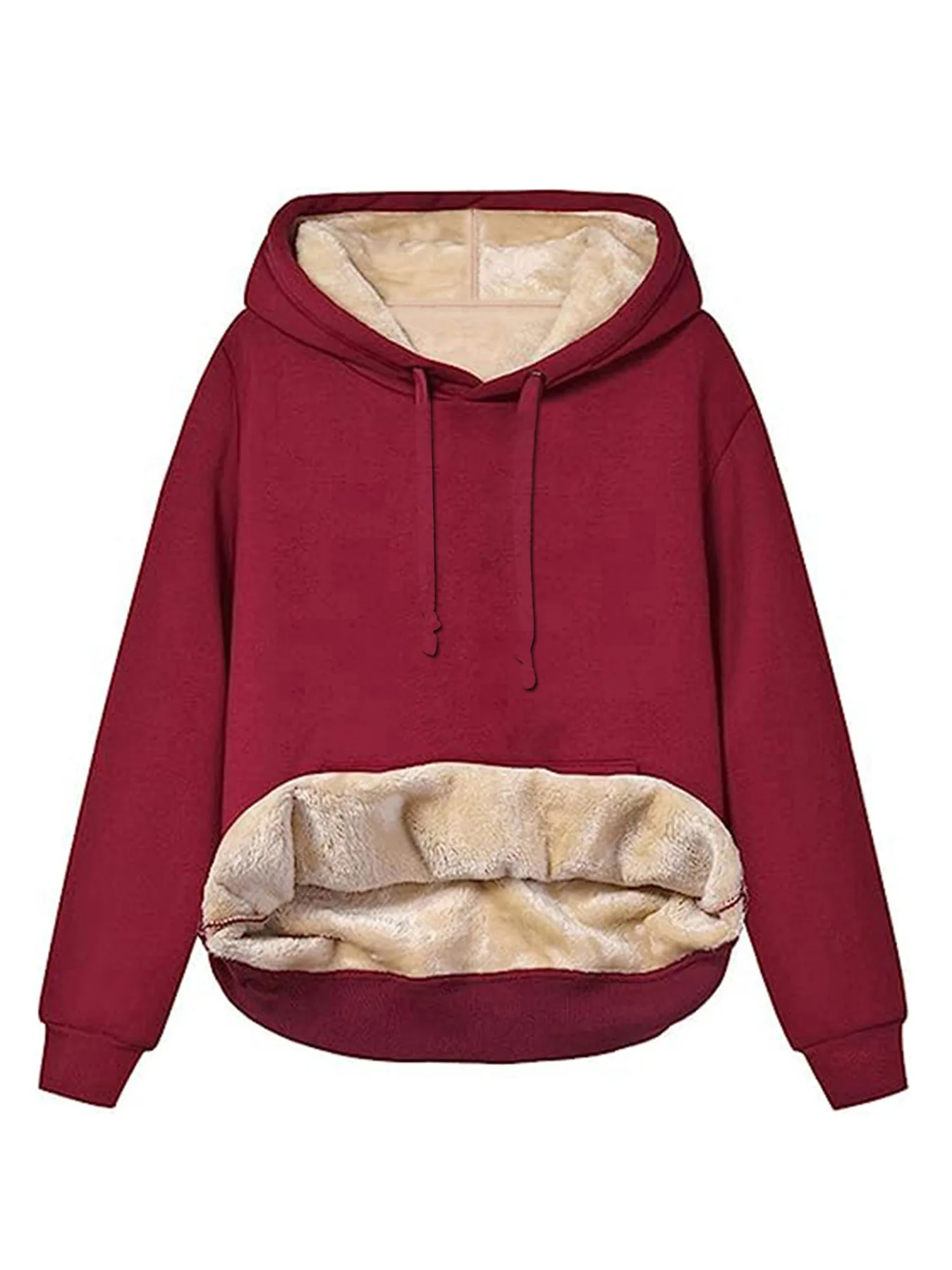 Women Fleece Lined Hoodie Drawstring Long Sleeve Pocket Warm Thick Pullover Sweatshirt for Autumn Winter