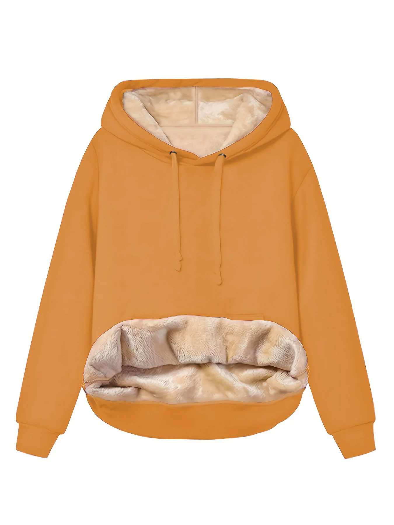 Women Fleece Lined Hoodie Drawstring Long Sleeve Pocket Warm Thick Pullover Sweatshirt for Autumn Winter