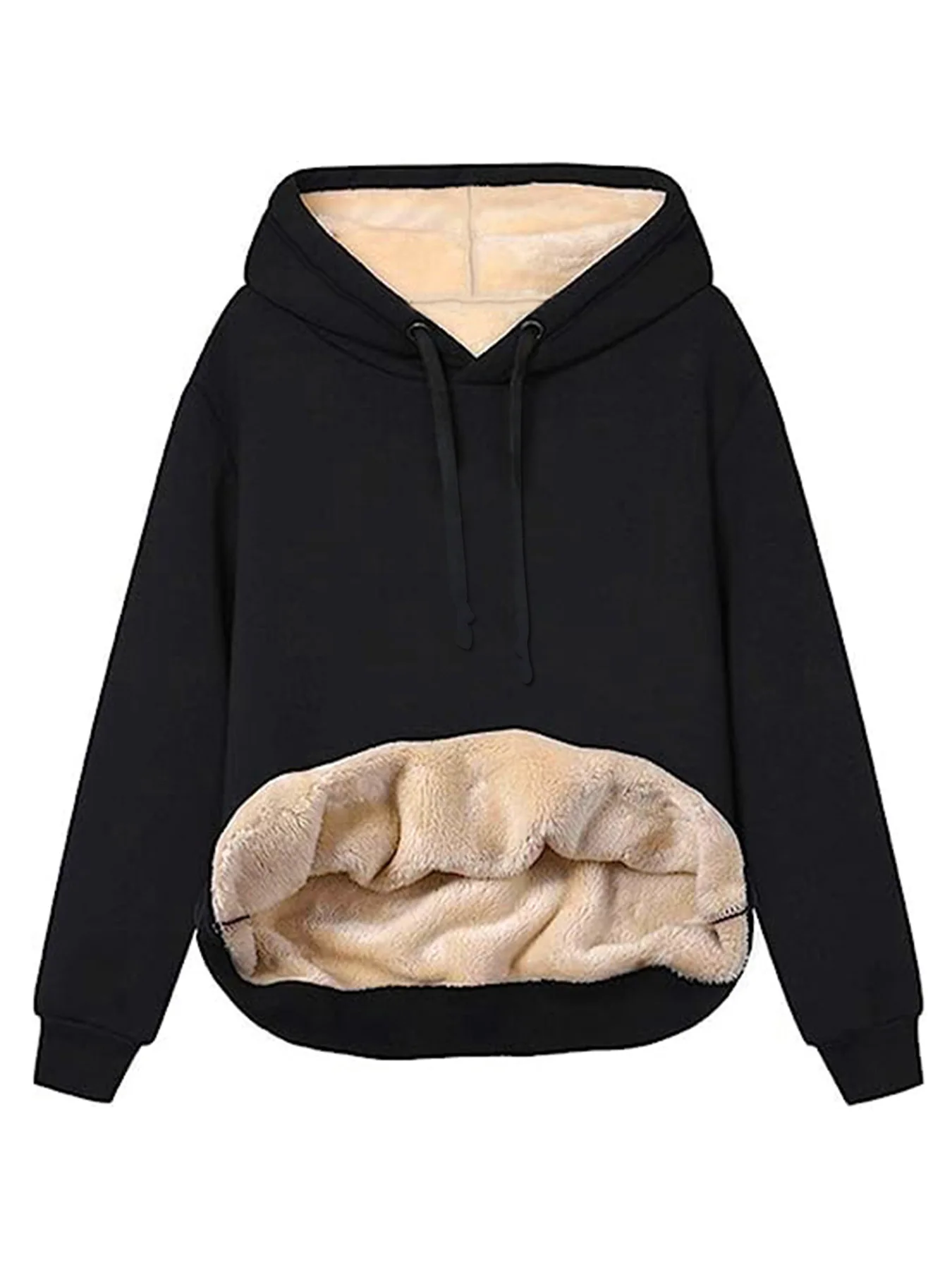 Women Fleece Lined Hoodie Drawstring Long Sleeve Pocket Warm Thick Pullover Sweatshirt for Autumn Winter
