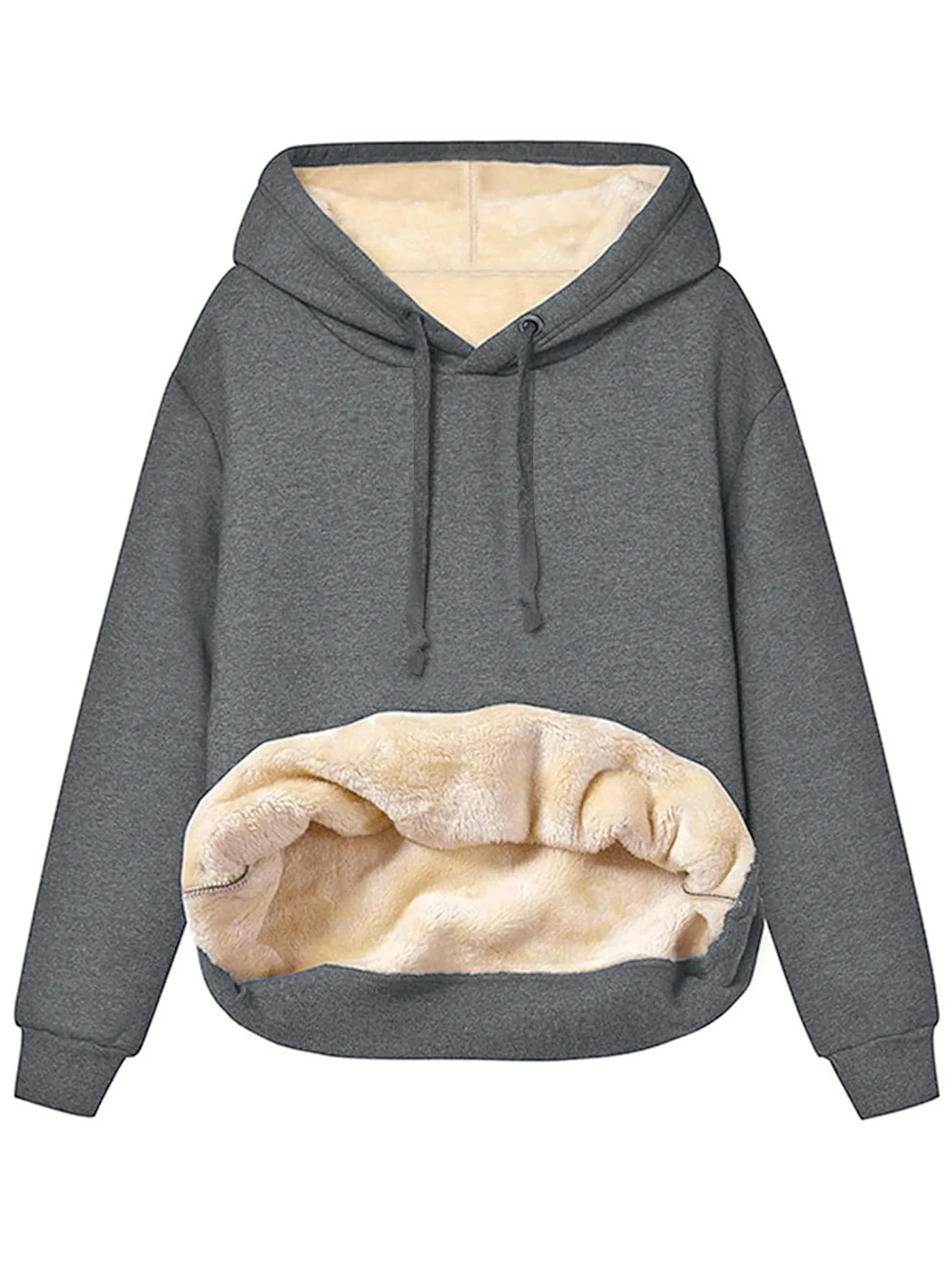 Women Fleece Lined Hoodie Drawstring Long Sleeve Pocket Warm Thick Pullover Sweatshirt for Autumn Winter