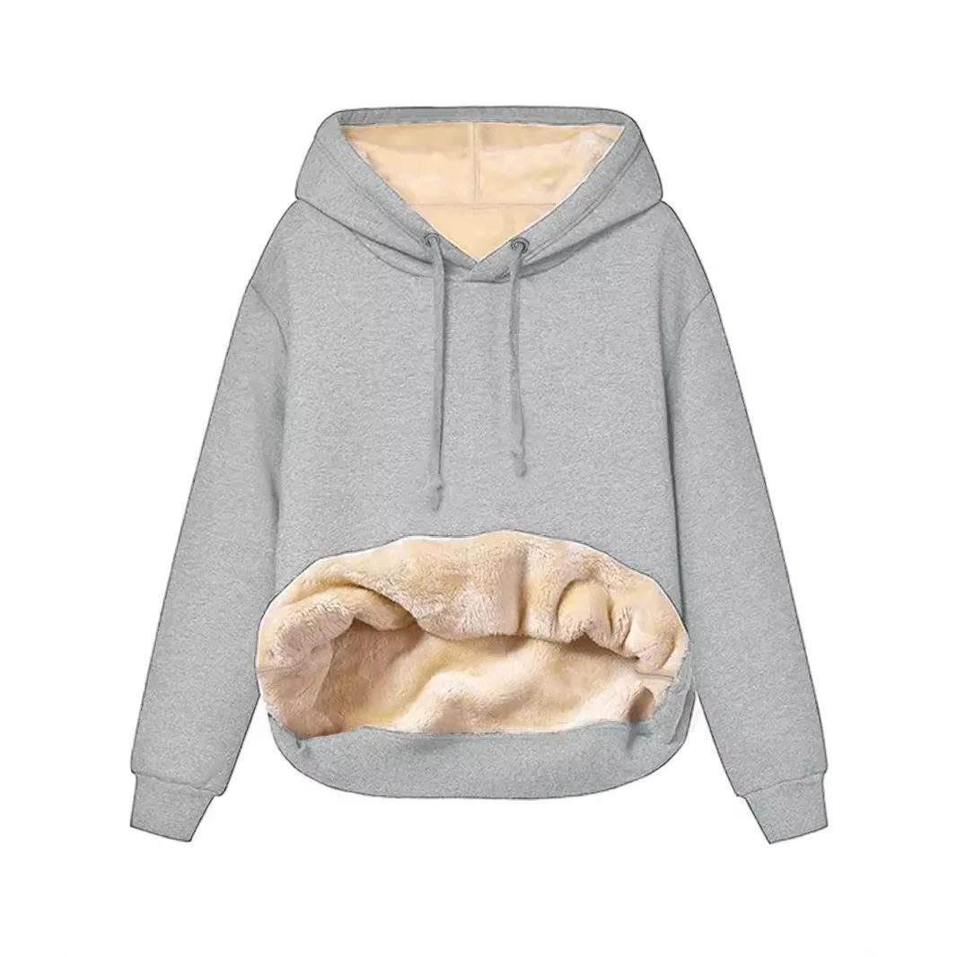 Women Fleece Lined Hoodie Drawstring Long Sleeve Pocket Warm Thick Pullover Sweatshirt for Autumn Winter
