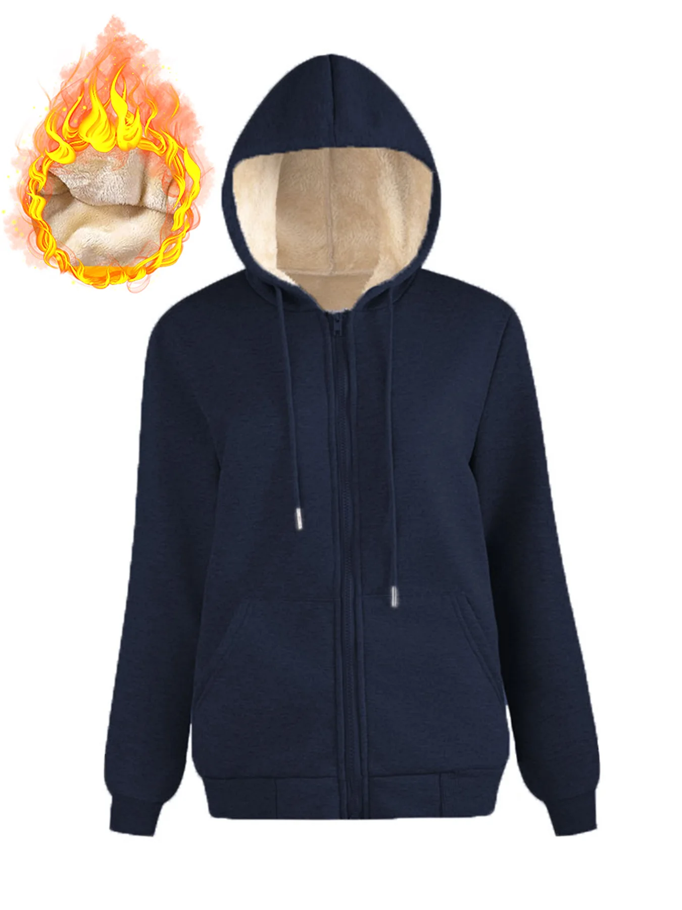 Women Fleece Lined Hoodie Drawstring Long Sleeve Pocket Warm Thick Pullover Sweatshirt for Autumn Winter