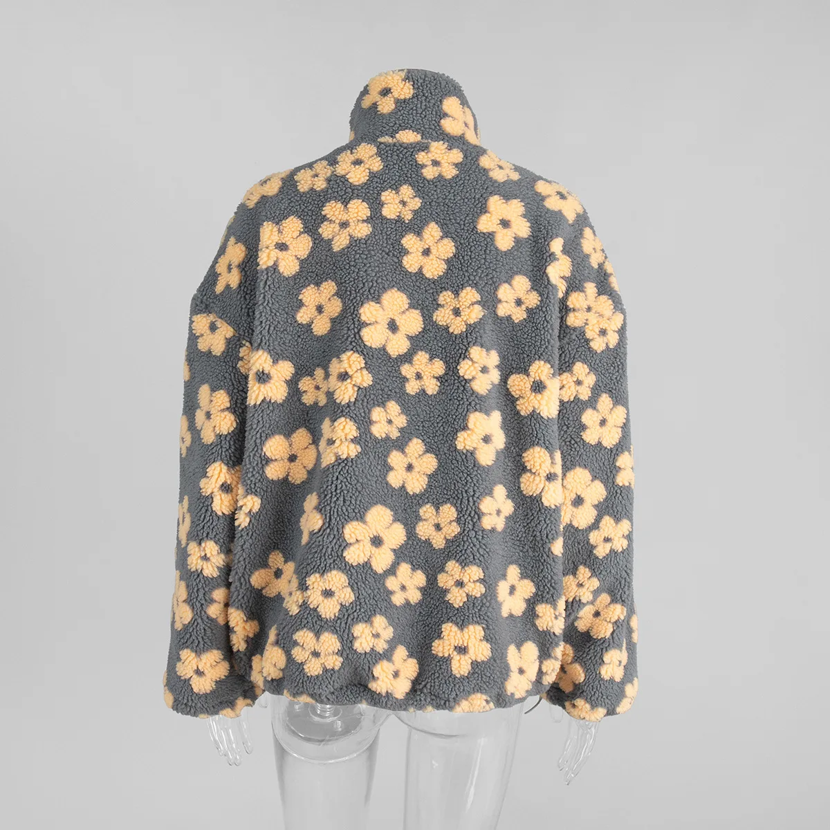TARUXY Fashion Floral Faux Lambswool Sweatshirt Women's Casual Zipper Pocket Loose Pullover Sweatshirt Autumn Festive Clothing