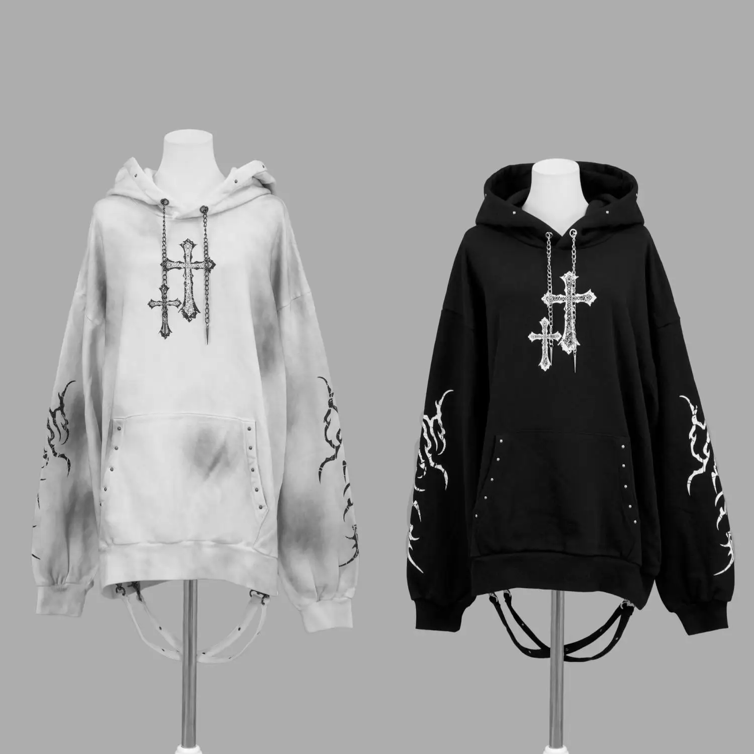 Streetwear Goth Sweatshirts Women's Clothing 2025 Print Harajuku Punk Hoodies Rivet Hooded Casual Fashion Oversized Hoodie Tops