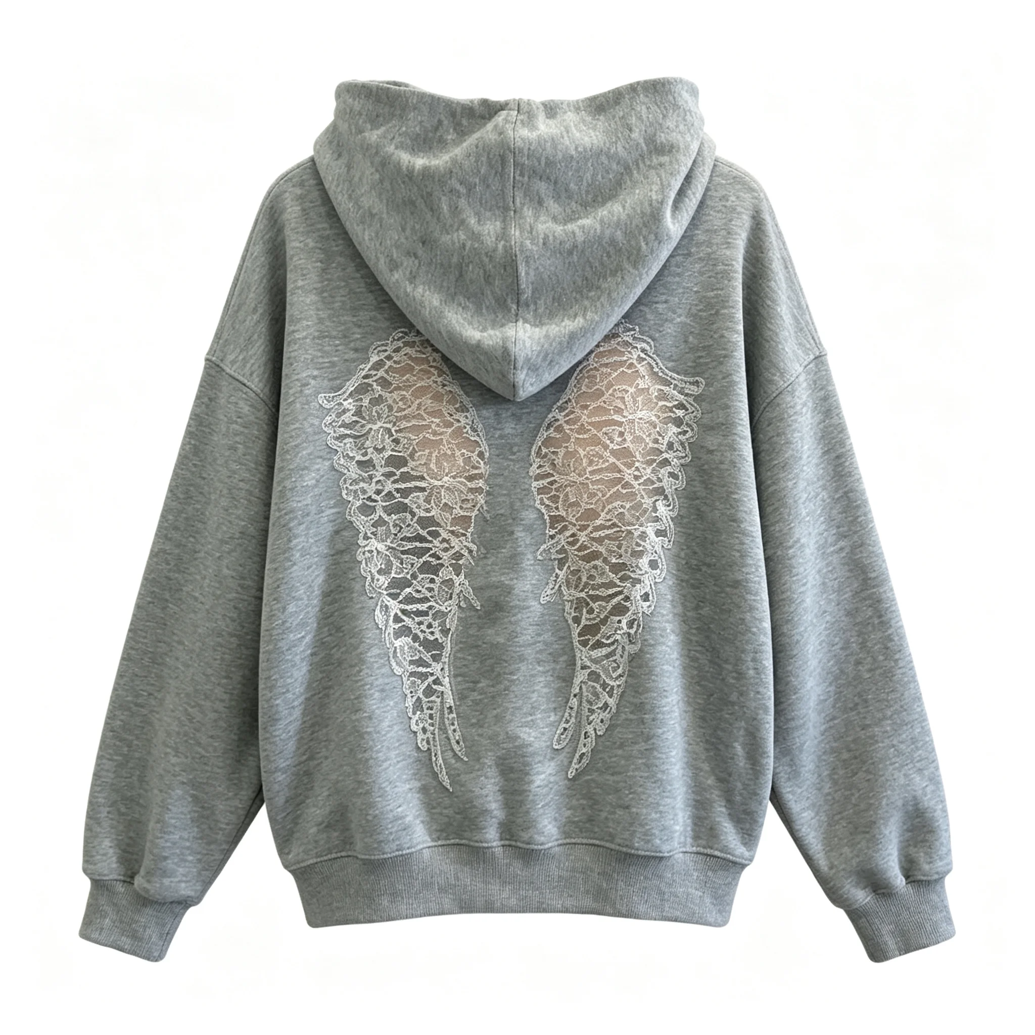 Y2K Casual Pullover Hoodies For Ladies Women Lace Angel Wings Back Cutout Hooded Sweatshirt Long Sleeve Loose Oversized Hoodie