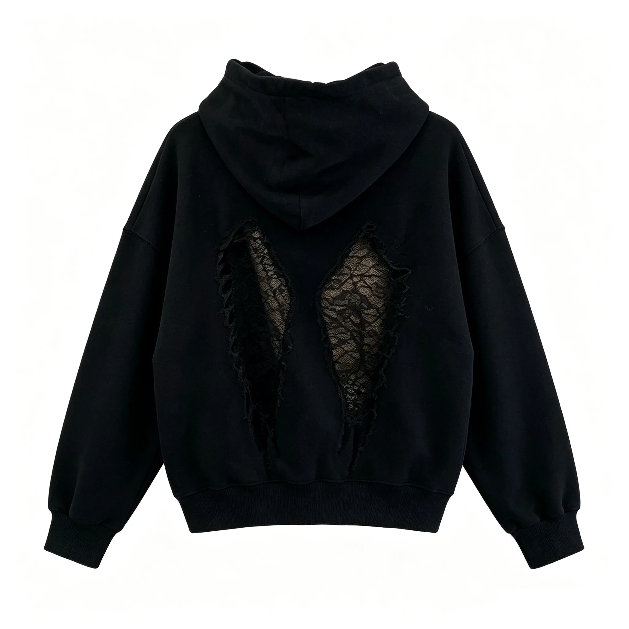 Y2K Casual Pullover Hoodies For Ladies Women Lace Angel Wings Back Cutout Hooded Sweatshirt Long Sleeve Loose Oversized Hoodie