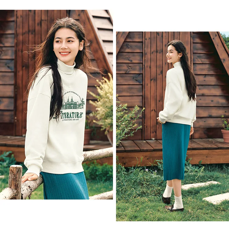 Semir Sweater Women Oversize Heating and Antibacterial 2024 New Winter Embroidered Fleece Top