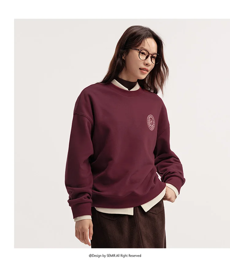 Semir Sweater Women Oversize Heating and Antibacterial 2024 New Winter Embroidered Fleece Top