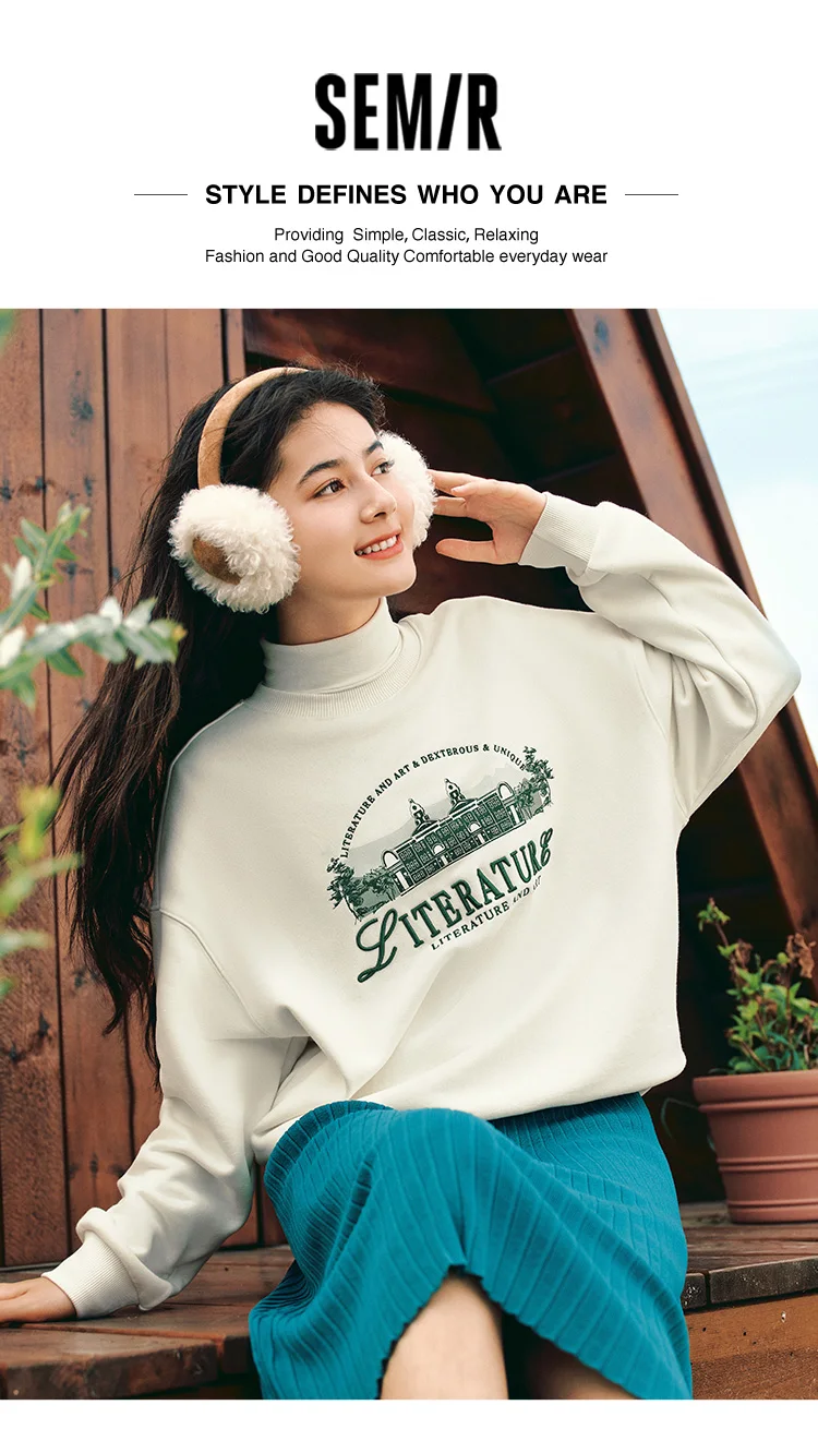Semir Sweater Women Oversize Heating and Antibacterial 2024 New Winter Embroidered Fleece Top
