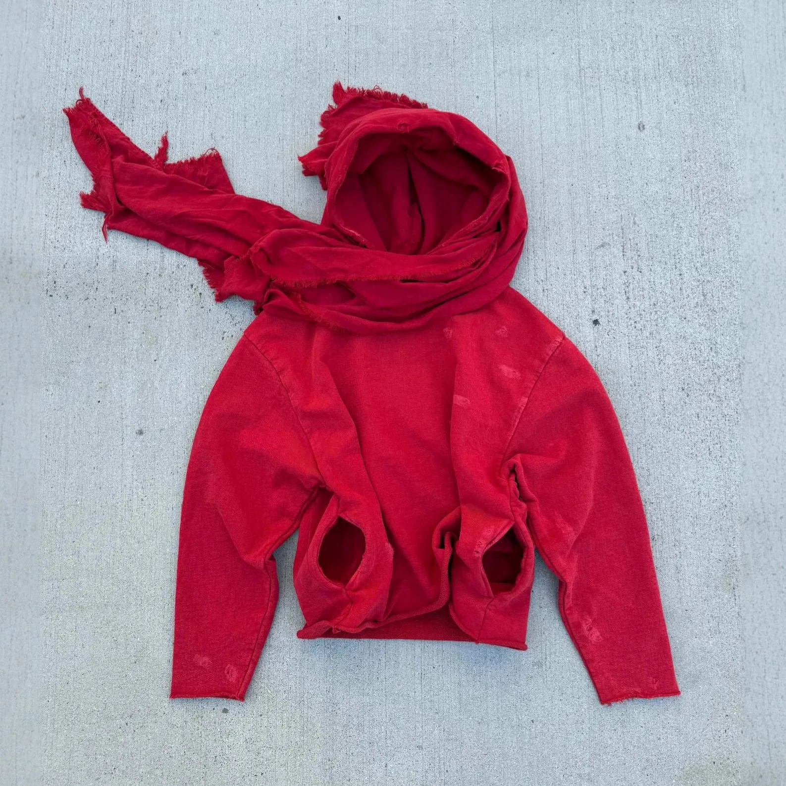Desert Nomad Streetwear Men Women Shawl Spliced Hoodie Distressed Frayed Cropped Long Sleeve Pullover Built-in Draped Scarf Hood