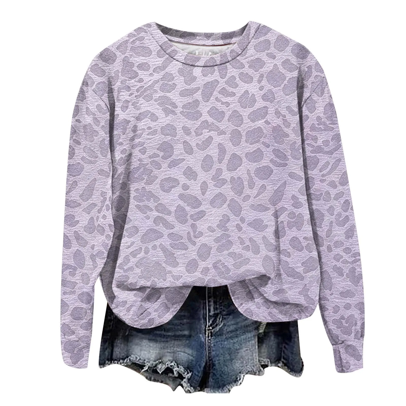 Oversize Sweatshirts For Women Fashion Leopard Printed Long Sleeve Round Neck Tops Plus Size Vintage Casual Pullover Sweatshirts