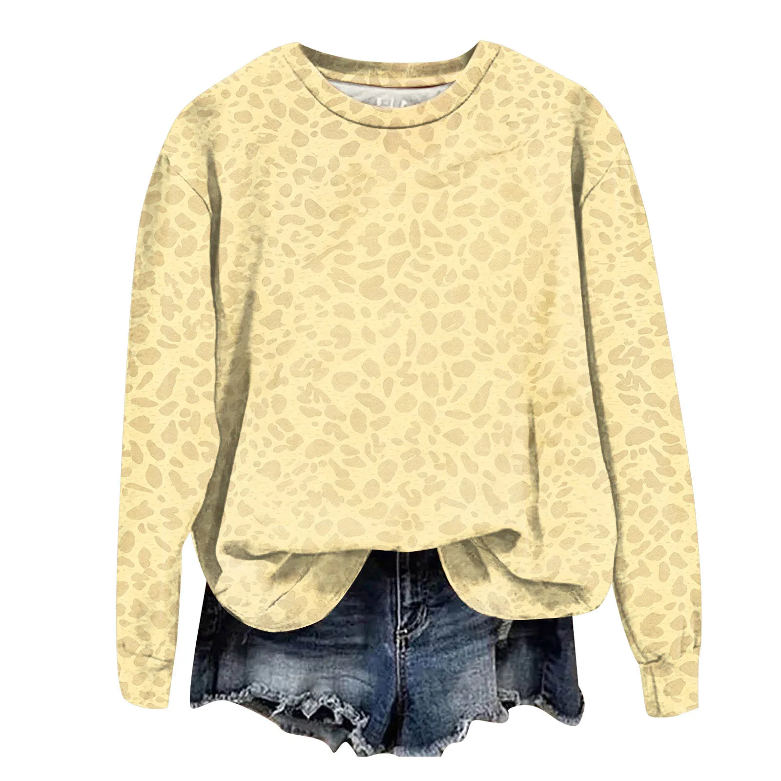 Oversize Sweatshirts For Women Fashion Leopard Printed Long Sleeve Round Neck Tops Plus Size Vintage Casual Pullover Sweatshirts