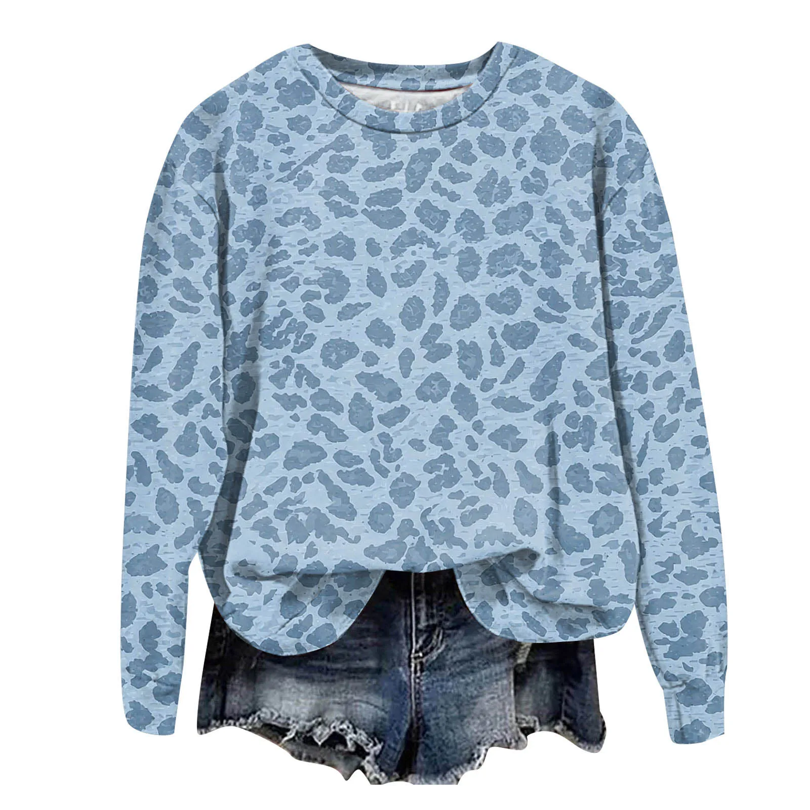 Oversize Sweatshirts For Women Fashion Leopard Printed Long Sleeve Round Neck Tops Plus Size Vintage Casual Pullover Sweatshirts
