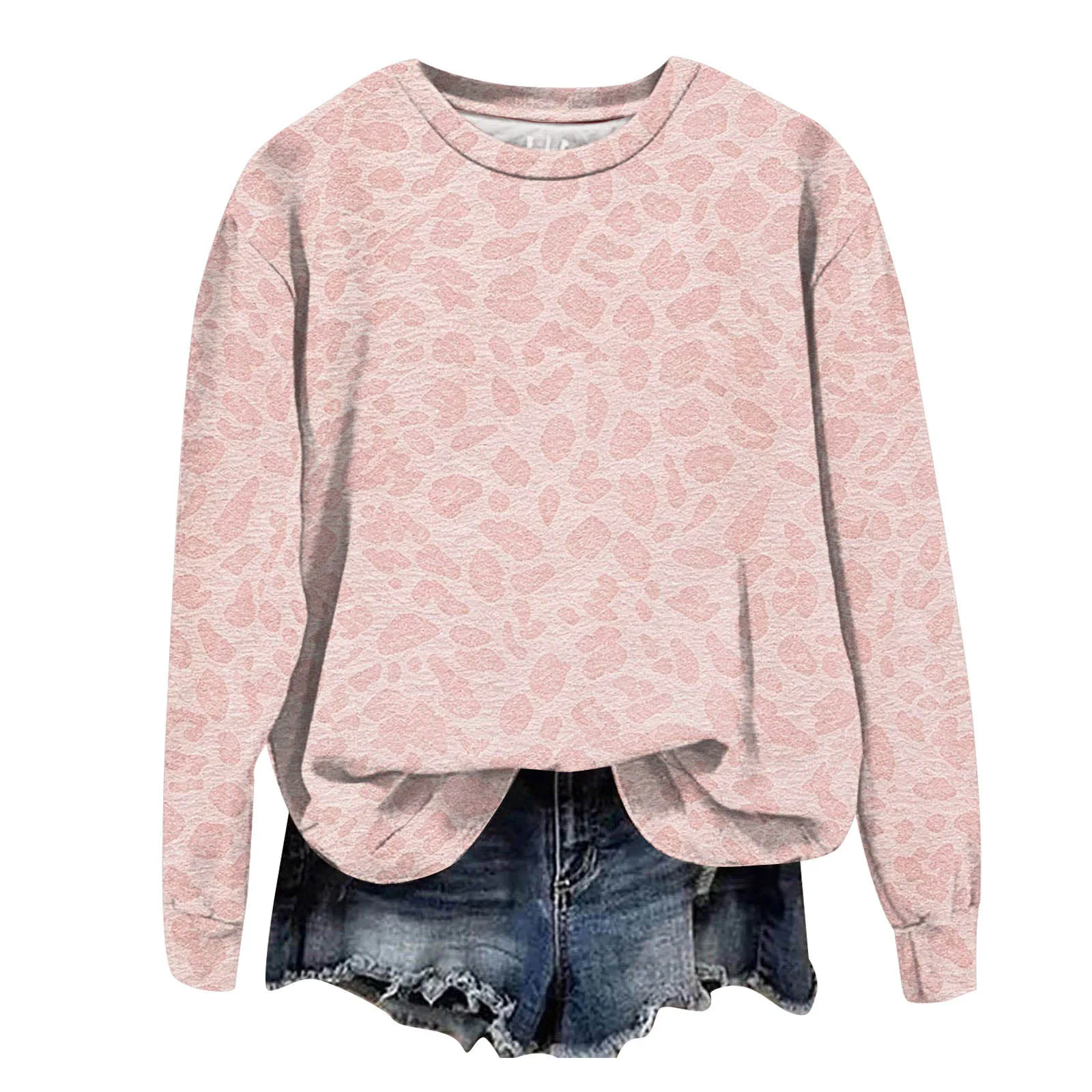 Oversize Sweatshirts For Women Fashion Leopard Printed Long Sleeve Round Neck Tops Plus Size Vintage Casual Pullover Sweatshirts