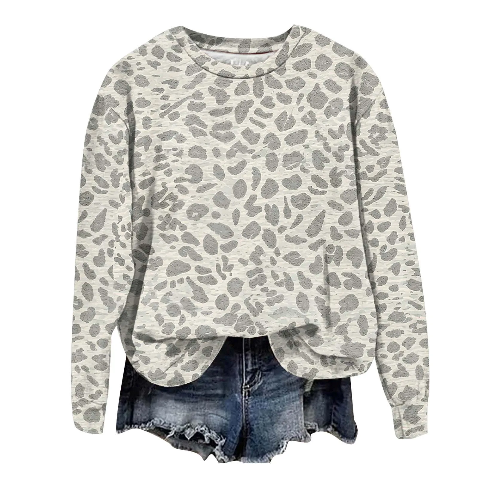 Oversize Sweatshirts For Women Fashion Leopard Printed Long Sleeve Round Neck Tops Plus Size Vintage Casual Pullover Sweatshirts
