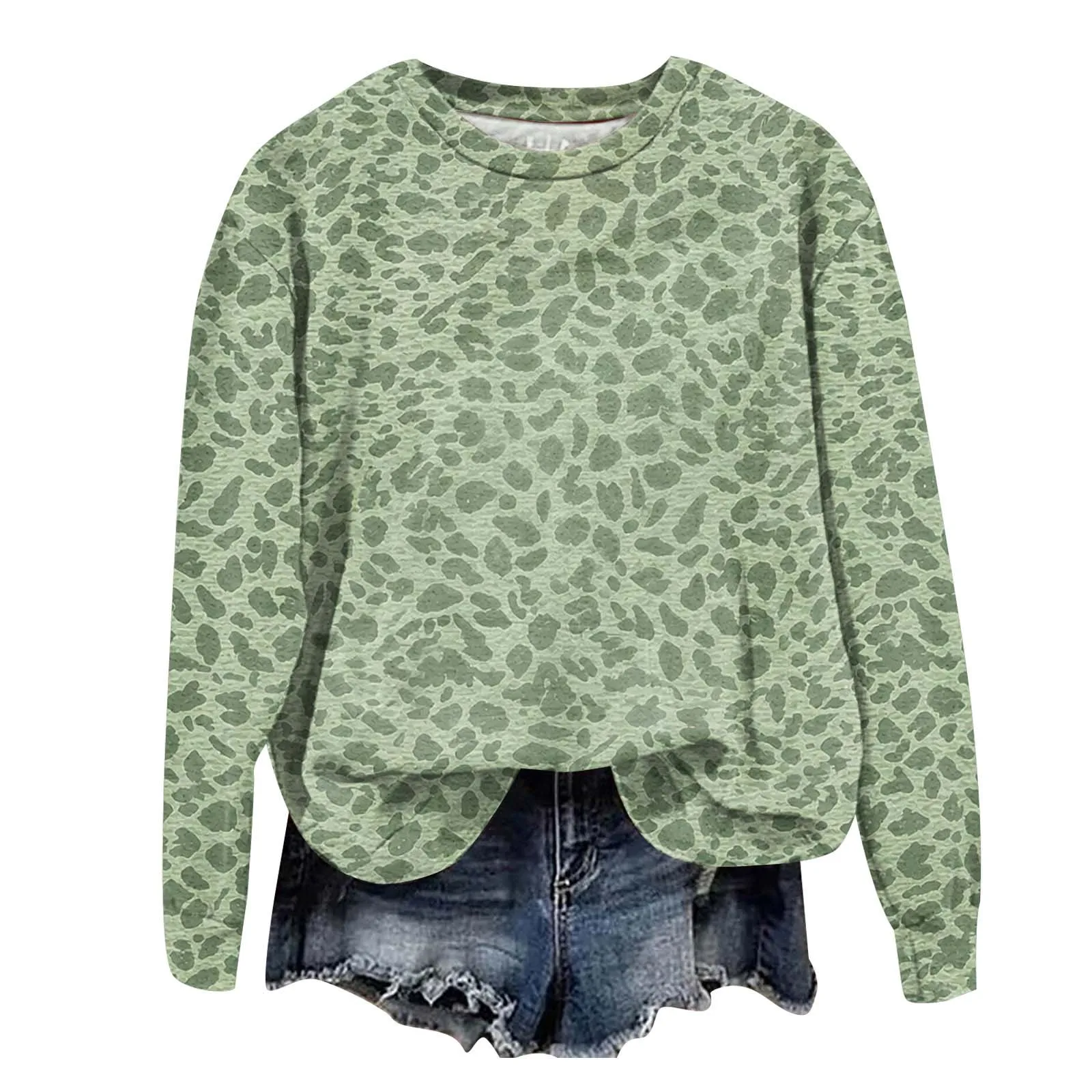Oversize Sweatshirts For Women Fashion Leopard Printed Long Sleeve Round Neck Tops Plus Size Vintage Casual Pullover Sweatshirts