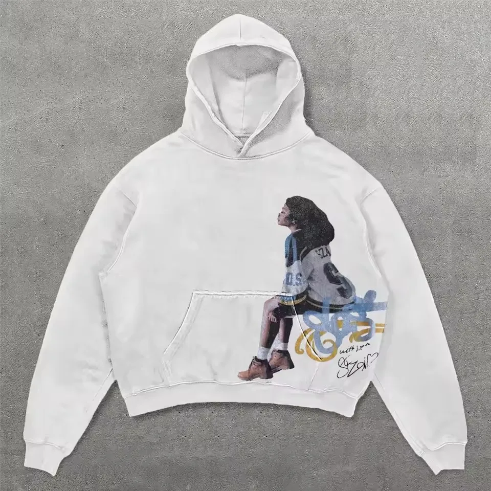 Streetwear Harajuku Gothic Vintage Hoodies Y2K Clothing Mens Womens Hip Hop Graffiti Print Oversized Pullovers Casual Jackets