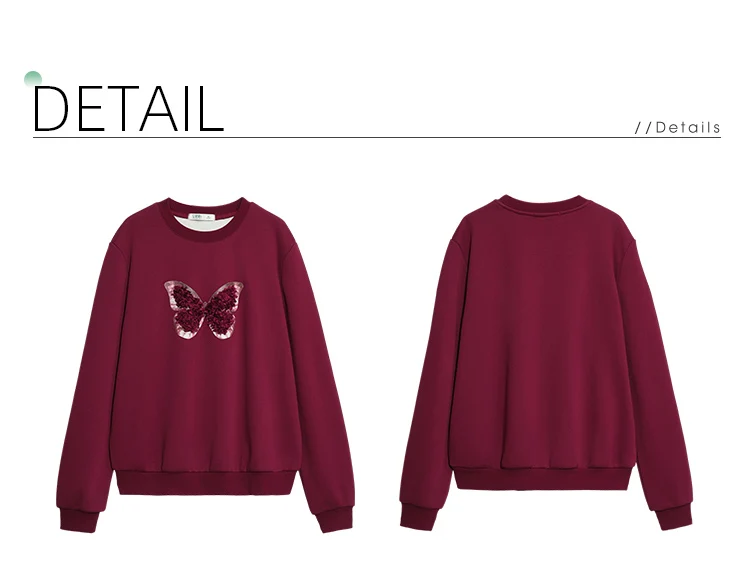 I BELIEVE YOU Red Sweatshirt Woman 2025 Autumn Winter Fashion Three-dimensional Butterfly Fleece Crew Neck Sweatshirt 2254196151