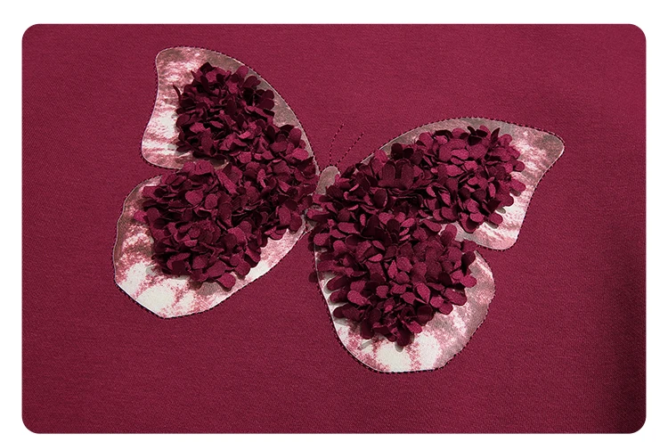 I BELIEVE YOU Red Sweatshirt Woman 2025 Autumn Winter Fashion Three-dimensional Butterfly Fleece Crew Neck Sweatshirt 2254196151