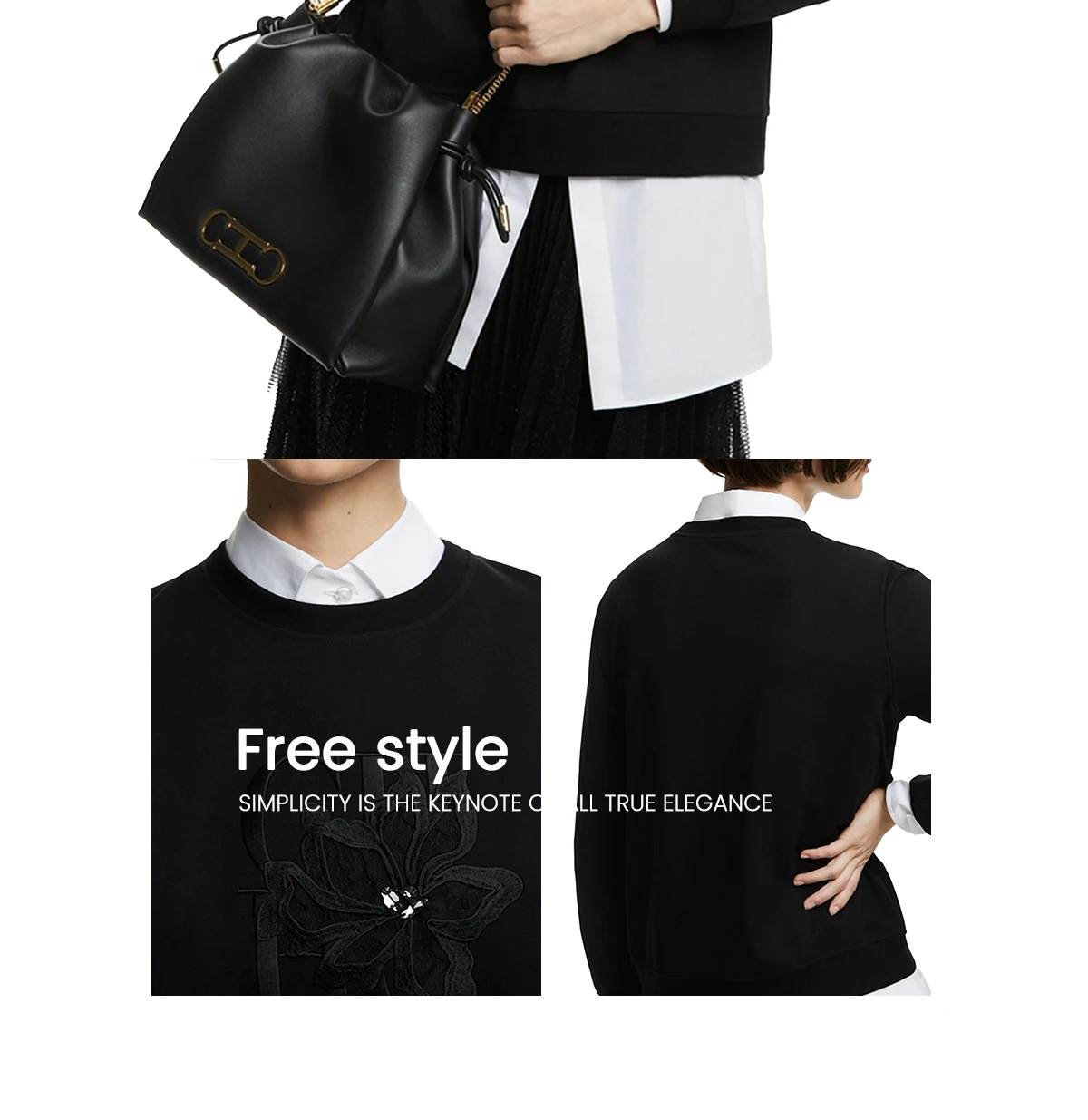 CHCH Women's Hoodie New Black Round Neck Embroidered Women's Top