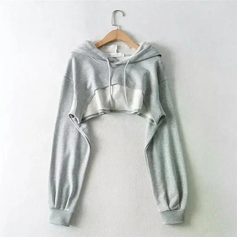 Hoodie Female Hoodie Personality Irregular Crop Ultra Short Style Long Sleeve Top Female Drop Shipping Sweatshirt Y2k Clothes