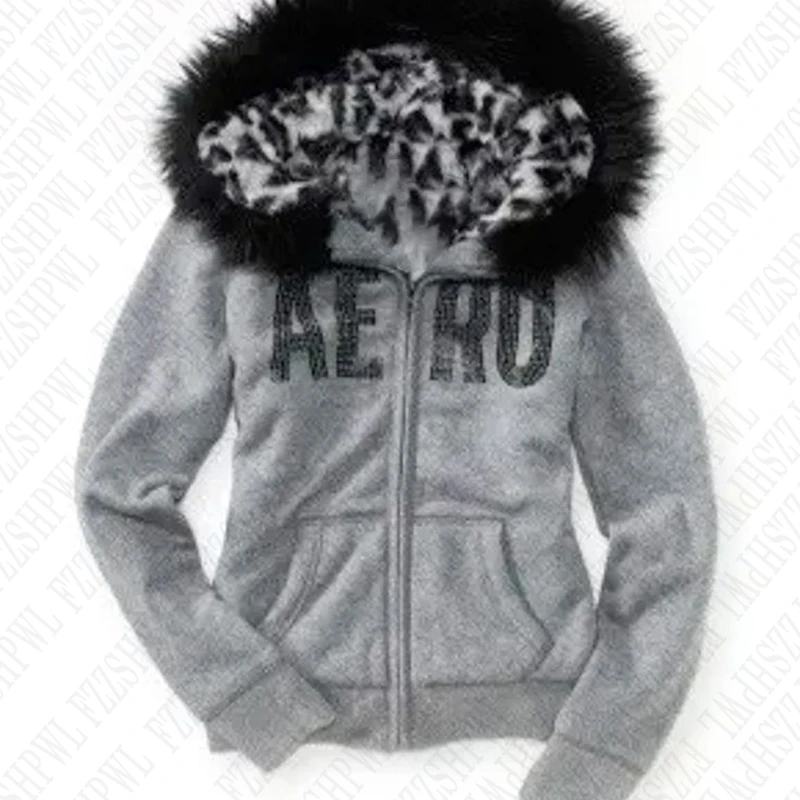 Y2k Hoodies Clothes Women Aesthetic Harajuku Fur Collar Leopard Print Zip Up Hoodies Graphic Retro Hip Hop Punk Streetwear EGirl