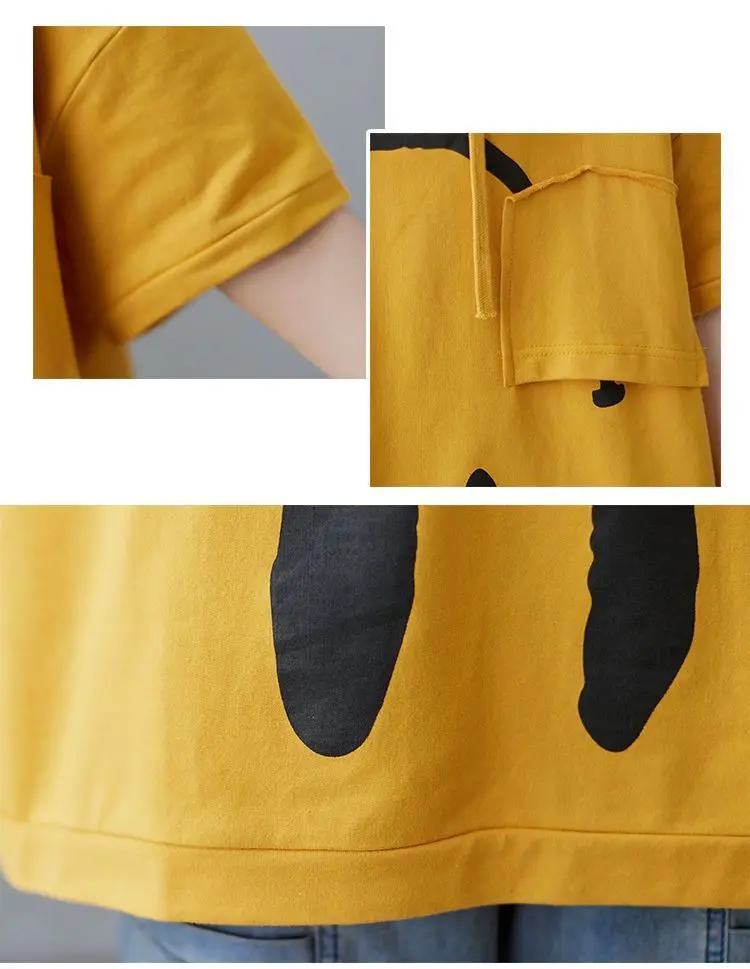 2024 New Summer Fashion Edition Fresh and Age Reducing Loose Casual Oversized Printed Hooded Short Sleeved Women's Hoodie