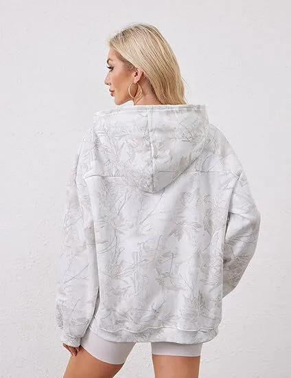 Women's And Women V Neck Long Sleeve Printed Distressed Hoodie For Women Women's Sweat-shirt Casual Pullover Top with Oversized