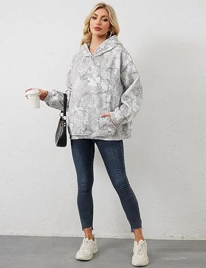 Women's And Women V Neck Long Sleeve Printed Distressed Hoodie For Women Women's Sweat-shirt Casual Pullover Top with Oversized