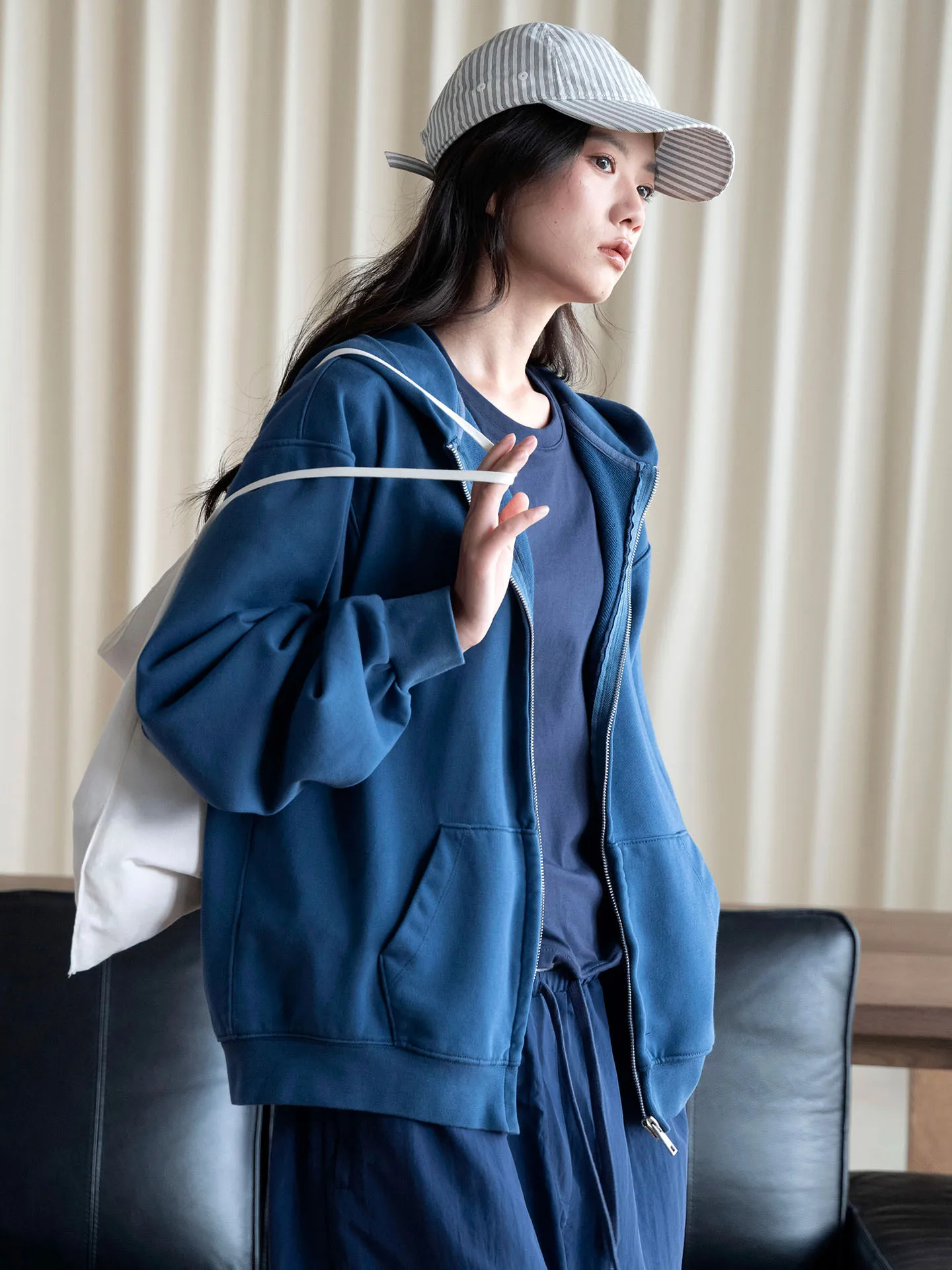 Autumn new style simple and fashionable hooded zipper basic sweatshirt loose casual jacket for women